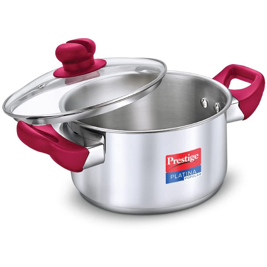 Prestige Platina Popular Stainless Steel Gas and Induction Compatible Casserole with Glass Lid, 260 mm, 7.25 litre