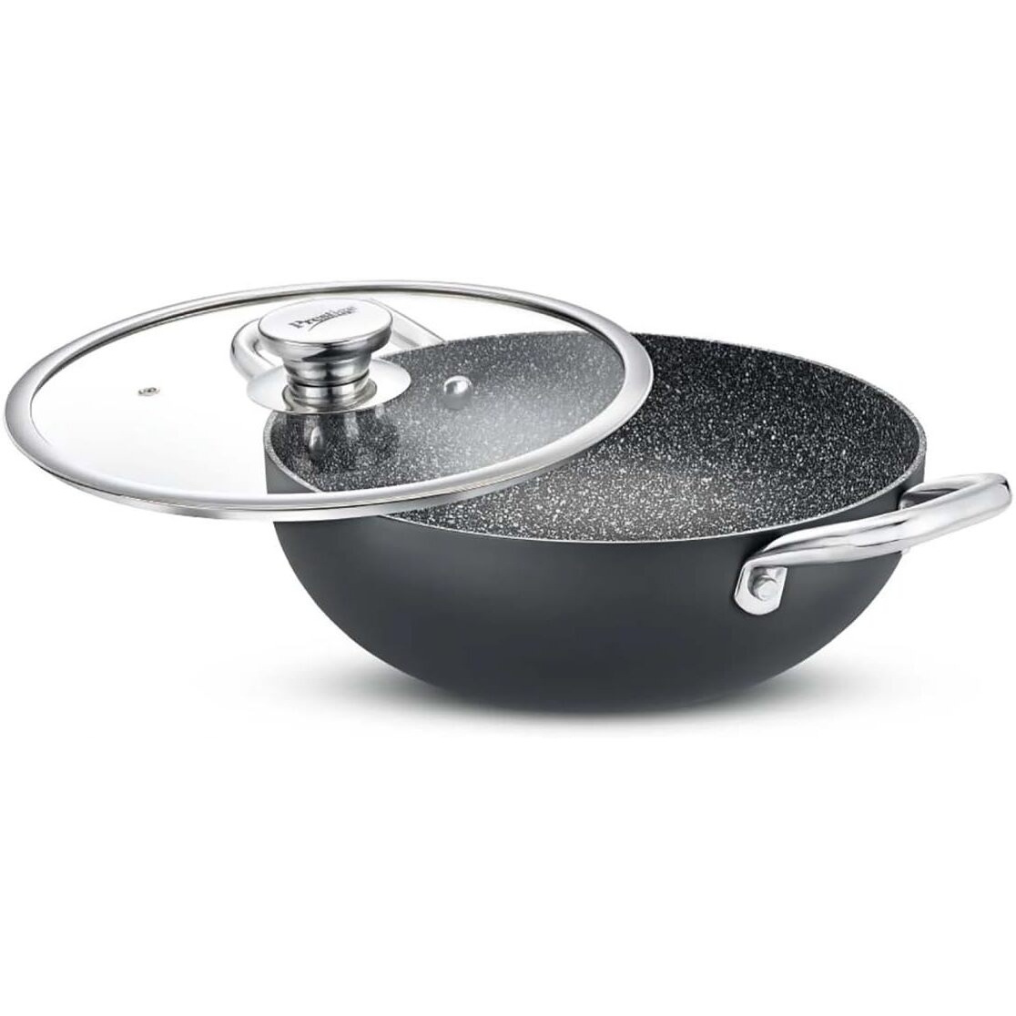 Prestige 4.23L Durastone hard anodised non-stick kadai(28cm) with glass lid|6 layers extra durable stone finish|No harmful chemicals|Gas & Induction compatible|SS Stay cool handles|2 years warranty