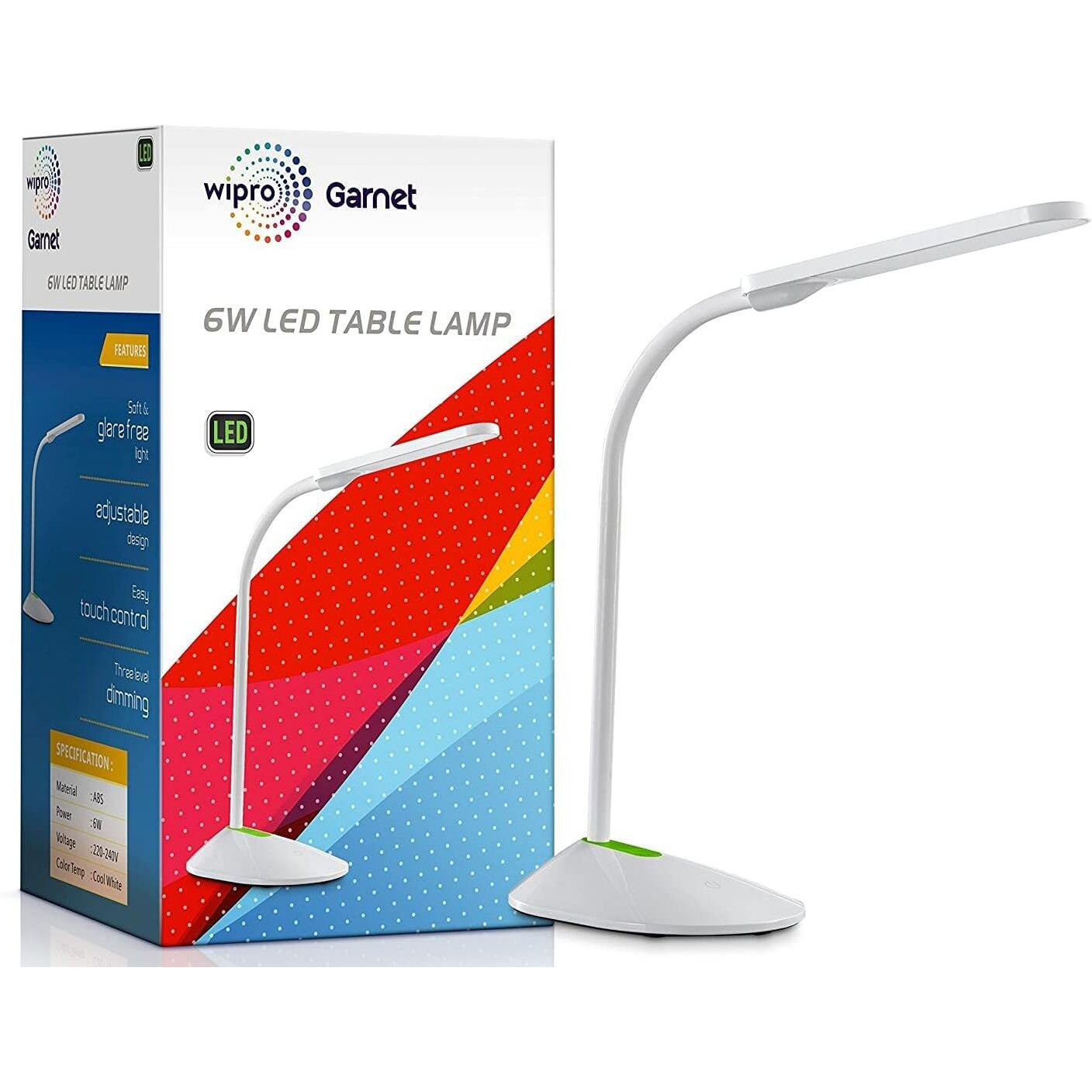 Wipro Garnet 6W LED Table Lamp - 3 Grade Dimming and Color Changing (Pack of 1, Cool Day Light/Neutral White/Warm White)