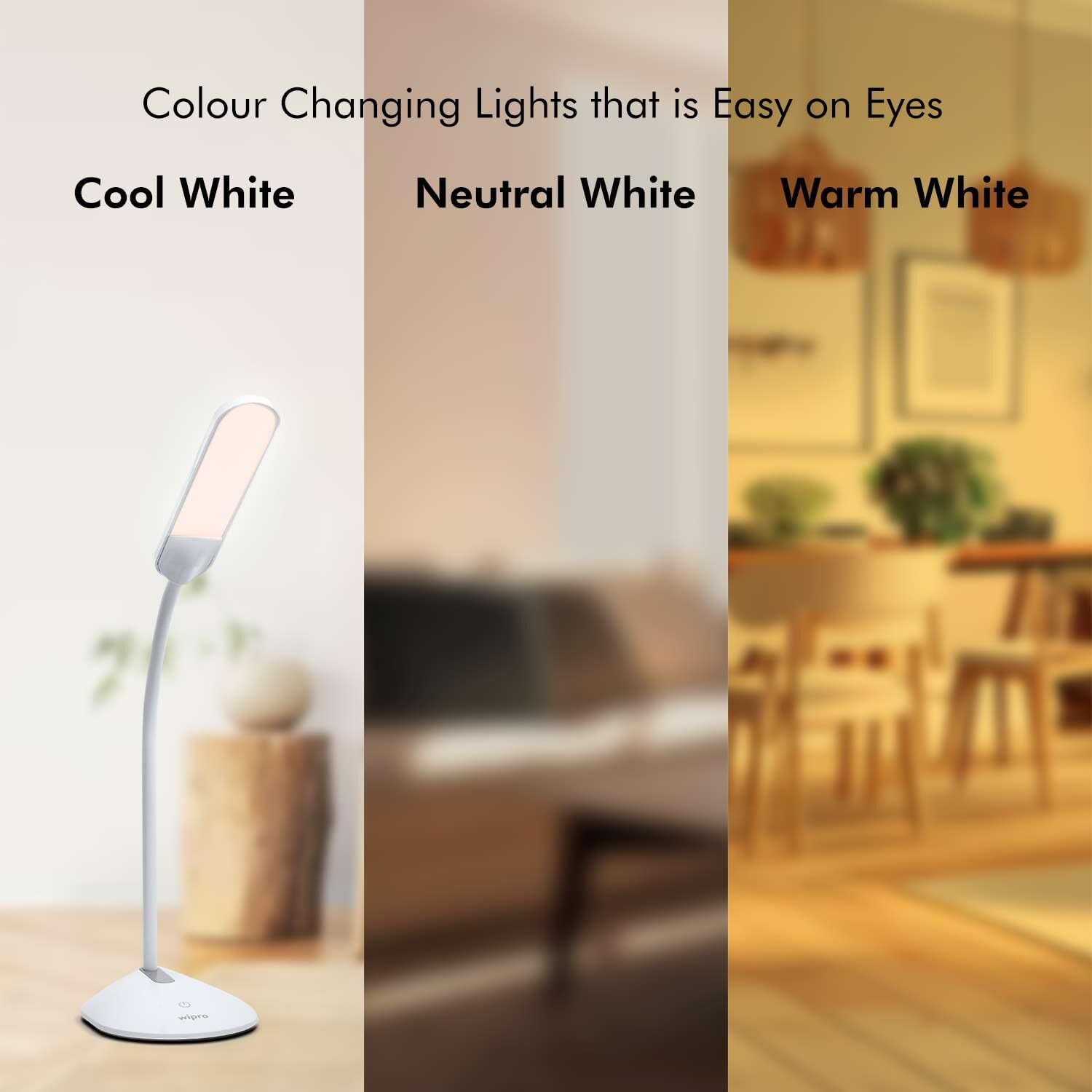 Wipro Garnet 6W LED Table Lamp - 3 Grade Dimming and Color Changing (Pack of 1, Cool Day Light/Neutral White/Warm White)