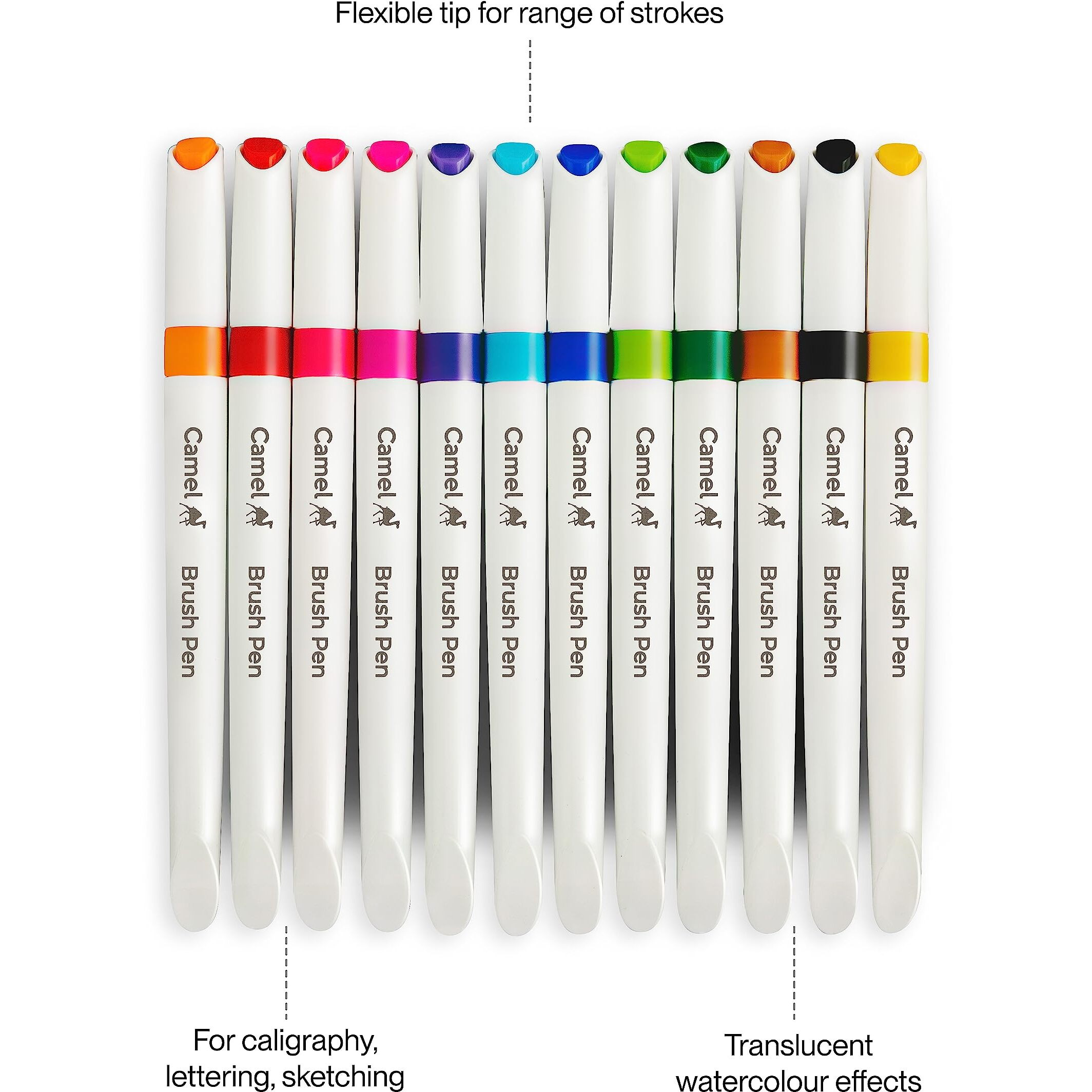 Camlin Brush Pen 12 Shades, Bold - Assorted