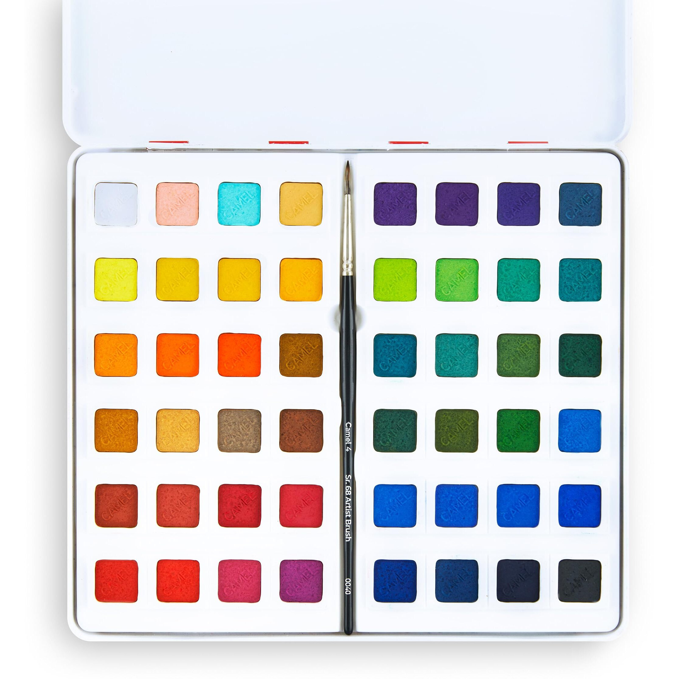 Camel Artist Water Colour Cakes Set - Pack of 48 shades with brush, Multicolour