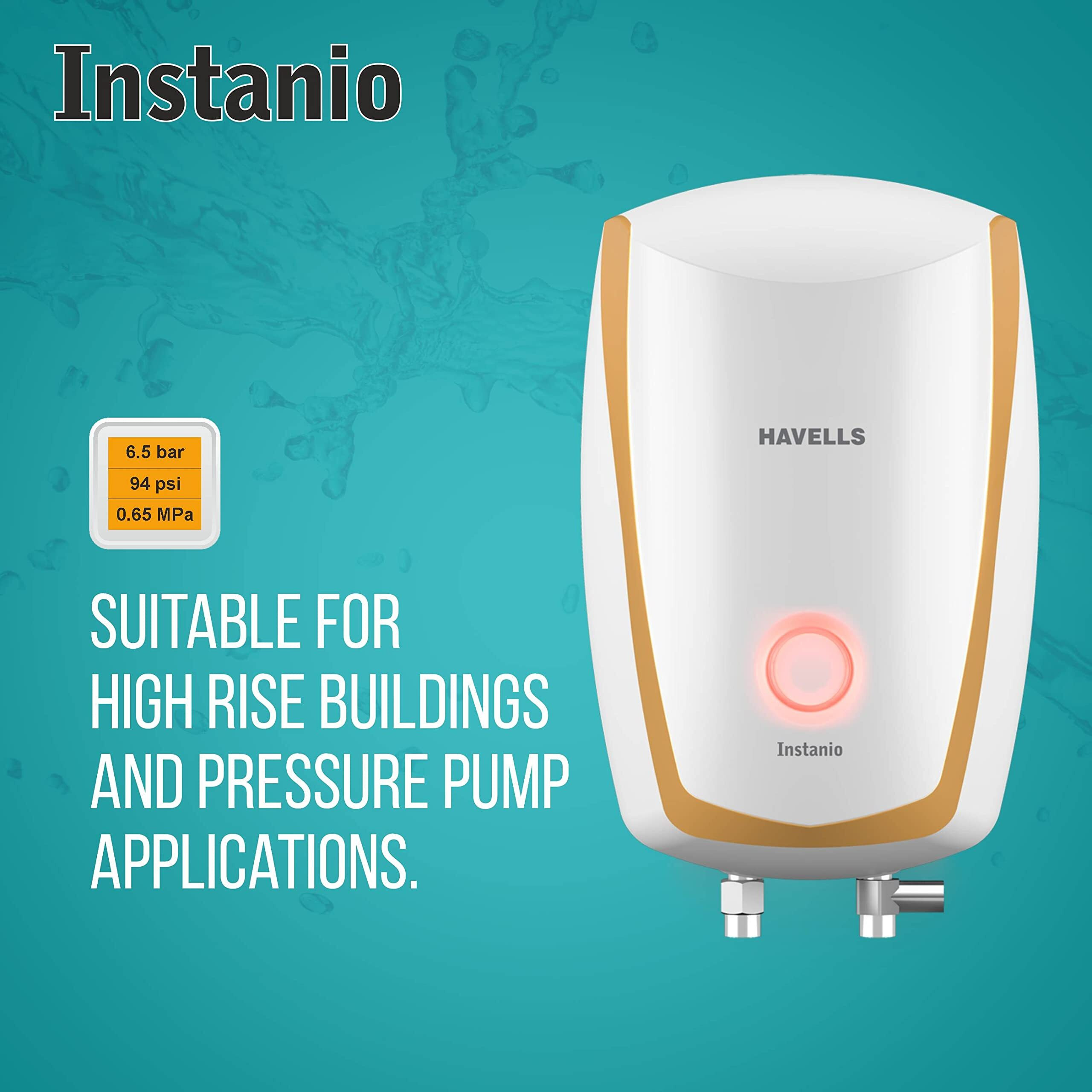 Havells Instanio 3-Litre 3KW Instant Water Heater (Geyser) White Mustard, Wall Mounting