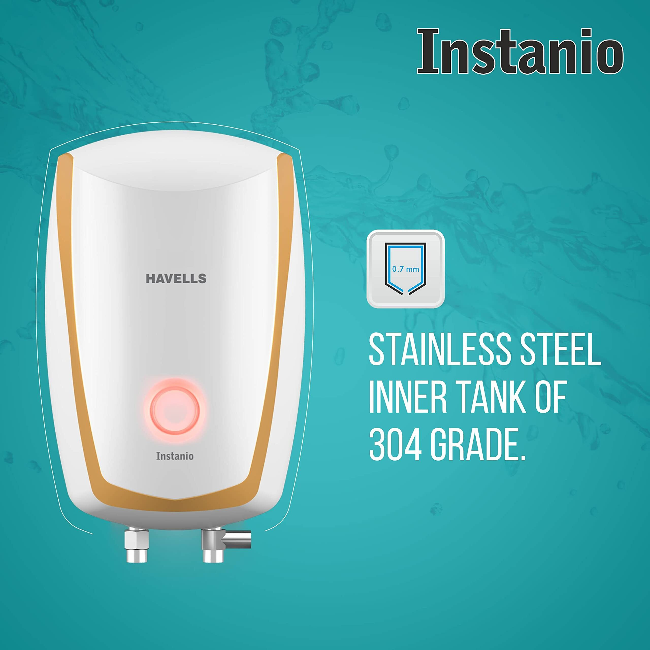 Havells Instanio 3-Litre 3KW Instant Water Heater (Geyser) White Mustard, Wall Mounting