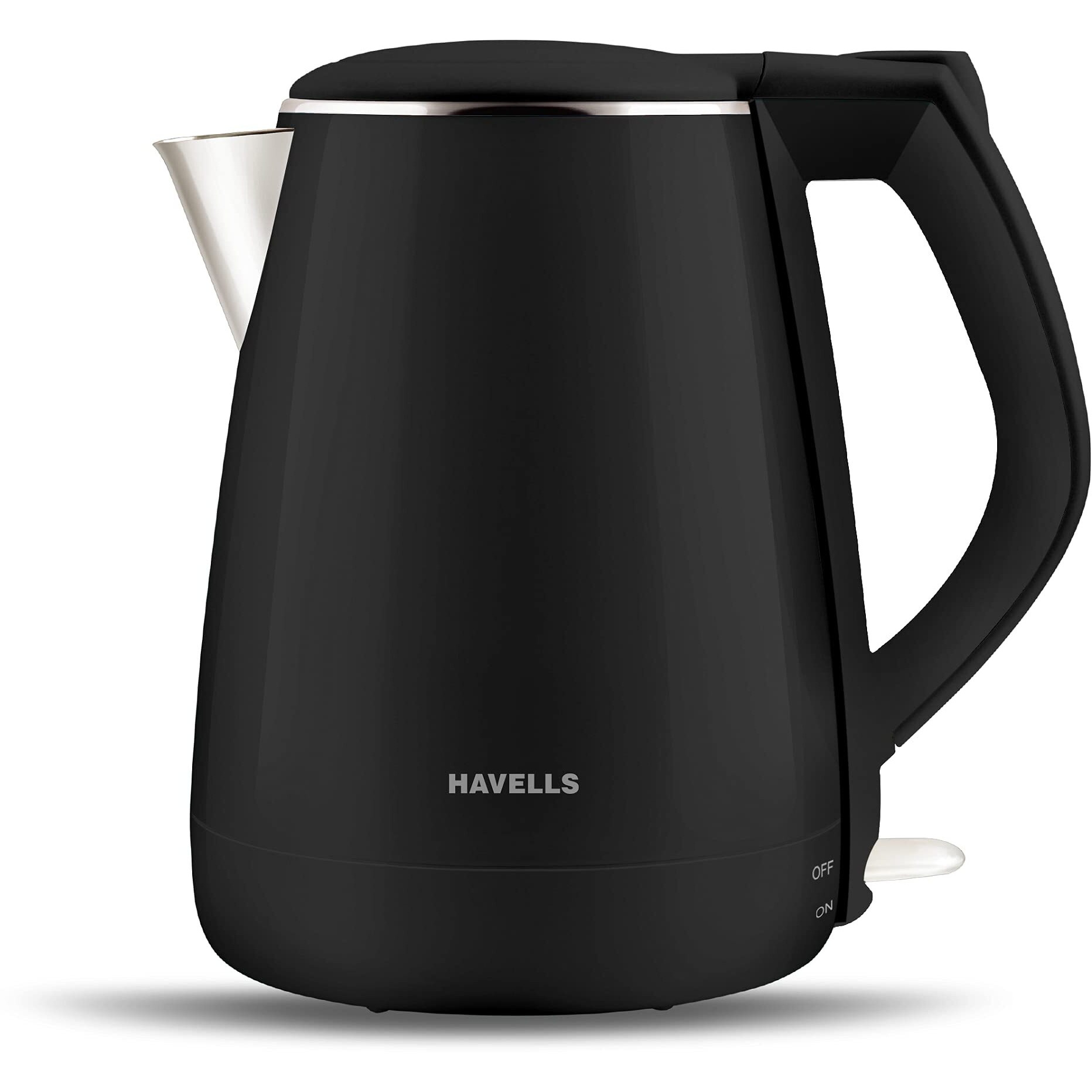 Havells Electric Kettle Aqua Plus 1250 Watts 1.2 liters , Double Layered Cool Touch Outer Body | 304 Rust Resistant SS Inner Body with Auto Shut Off | Wider Mouth | 2 Yr Manufacturer Warranty (Black)