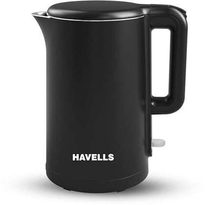 Havells Caro 1.5 litre Double Wall, 304 Stainless Steel Inner Body, Cool Touch Outer body, Wider Mouth, 2 Yr Manufacturer Warranty (Black, 1250 Watt)