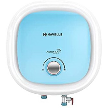 Havells Adonia Spin 25 Litre Storage Water Heater | Color Changing LED Indicator, Glass Coated Tank | Warranty 7 Year on Tank, Free Flexi Pipes, Free Installation, Free Shock Safe Plug | (White Blue)