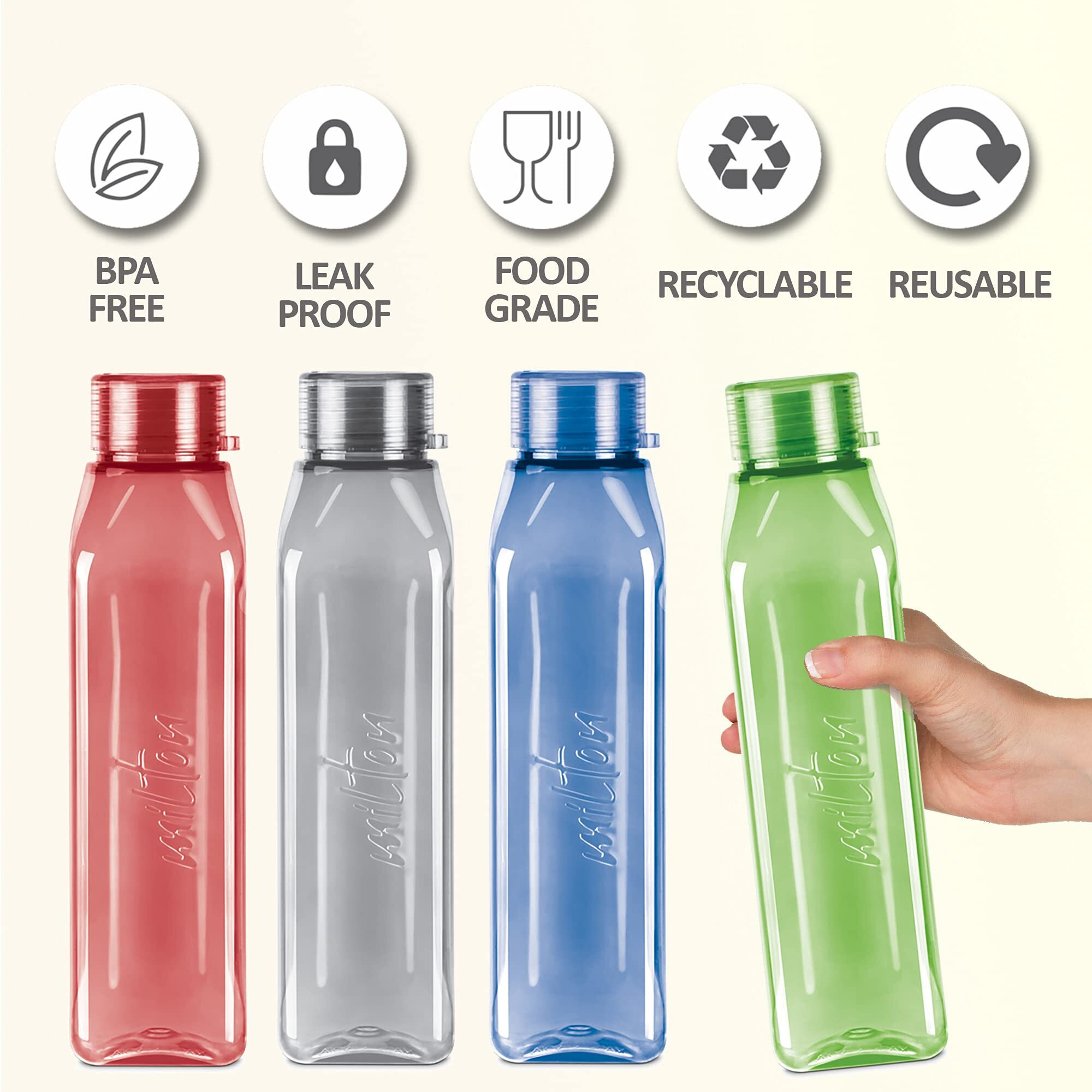 Milton Prime 1000 Pet Water Bottle, Set of 5, 1 Litre Each, Assorted | BPA Free | 100% Leak Proof | Office Bottle | Gym Bottle | Home | Kitchen | Travel Bottle | Hiking | Treking Bottle