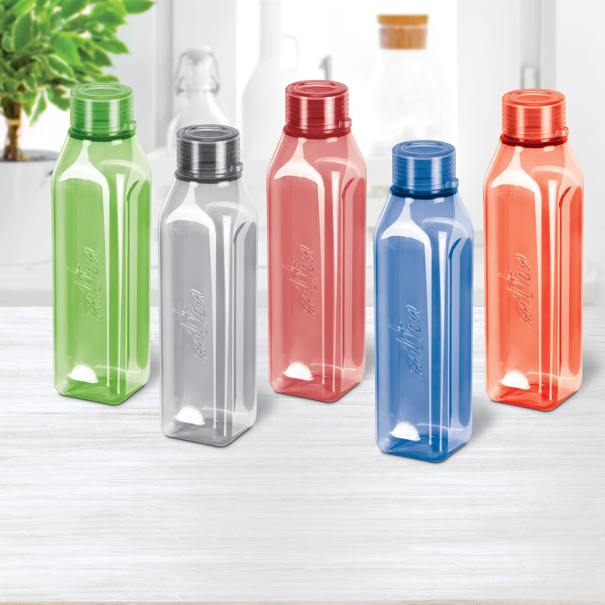 Milton Prime 1000 Pet Water Bottle, Set of 5, 1 Litre Each, Assorted | BPA Free | 100% Leak Proof | Office Bottle | Gym Bottle | Home | Kitchen | Travel Bottle | Hiking | Treking Bottle