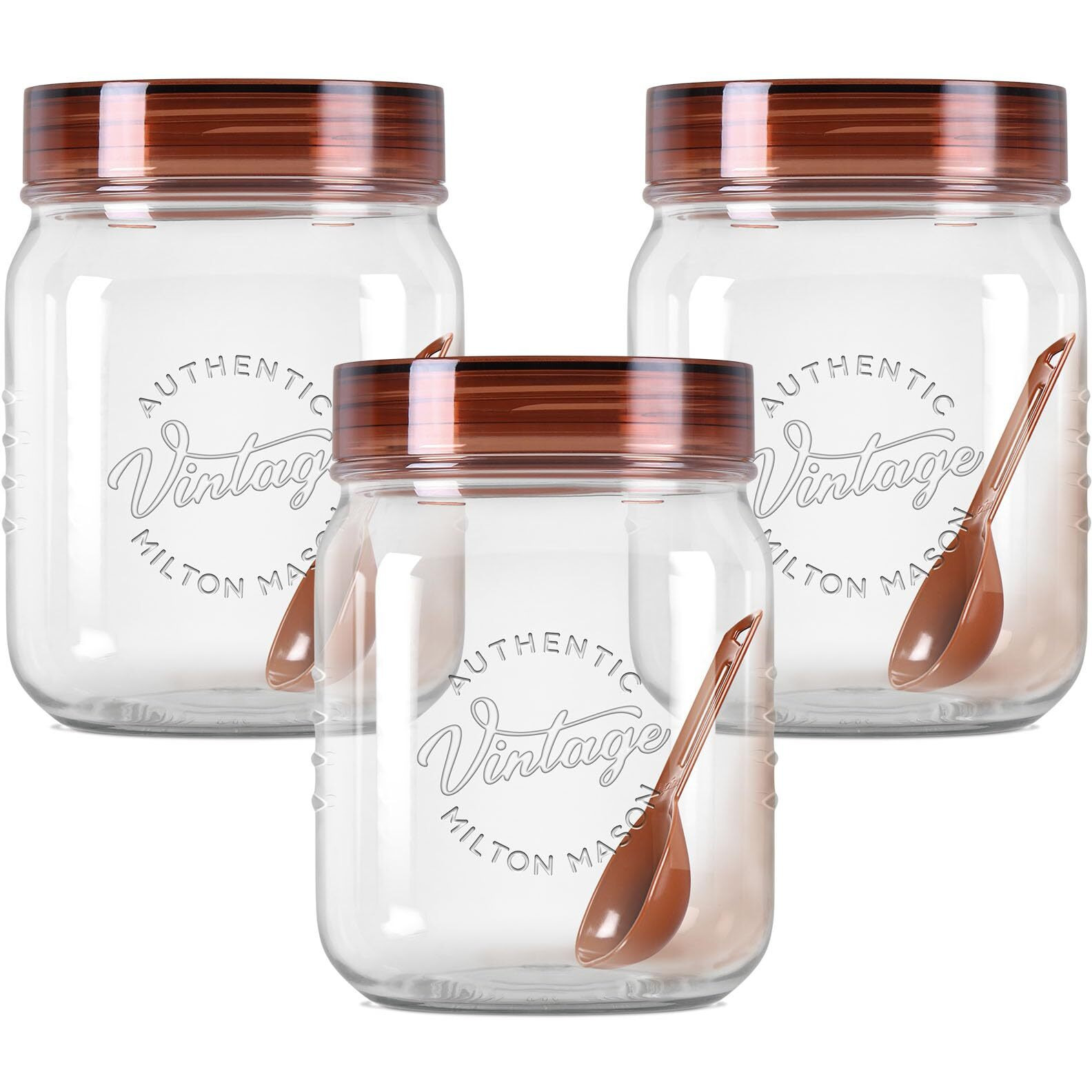 MILTON Plastic Vintage Pet Jar Set Of 3, 500 Ml Each, Transparent | Food Grade | Air Tight | Bpa Free | Food Storage Container, Brown