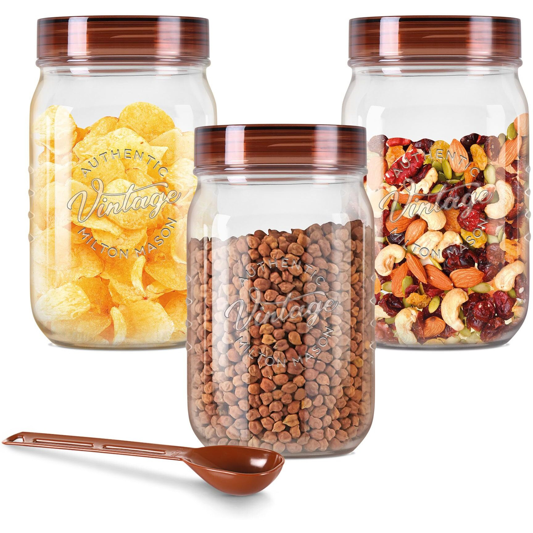 MILTON Vintage Pet Jar Set of 3, 750 ml Each, Transparent | Food Grade | Air Tight | BPA Free | Food Storage Container, Polyethylene Terephthalate