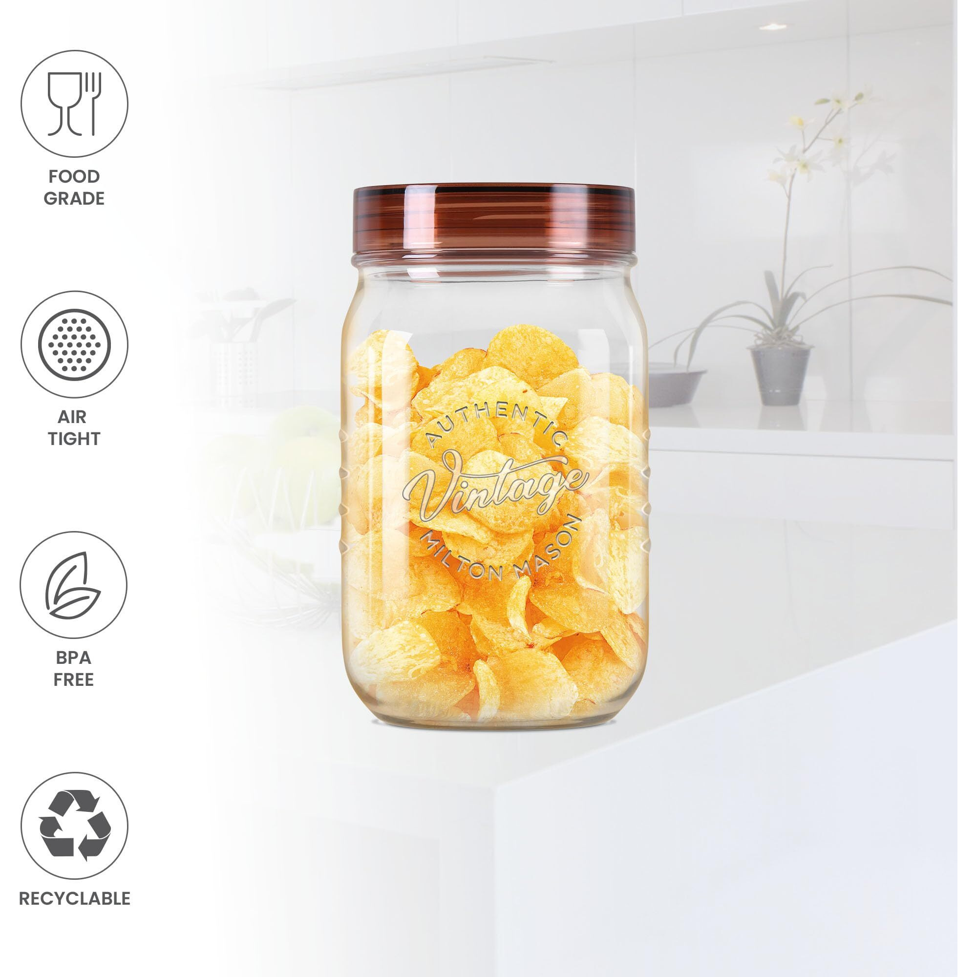 MILTON Vintage Pet Jar Set of 3, 750 ml Each, Transparent | Food Grade | Air Tight | BPA Free | Food Storage Container, Polyethylene Terephthalate