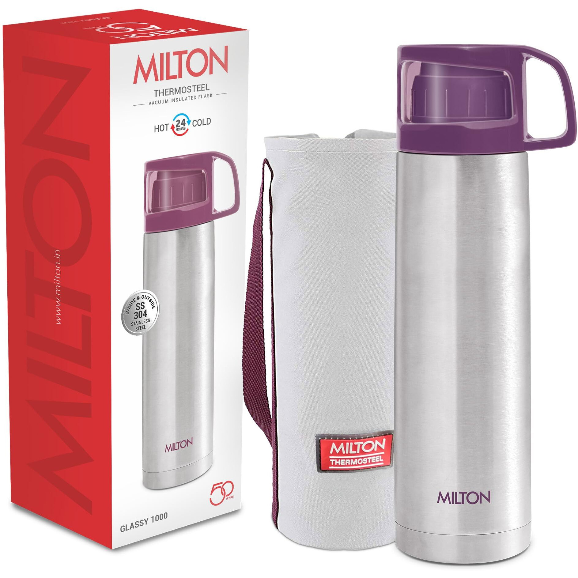 Milton Glassy Flask 1000ml Vaccum Flasks - Purple