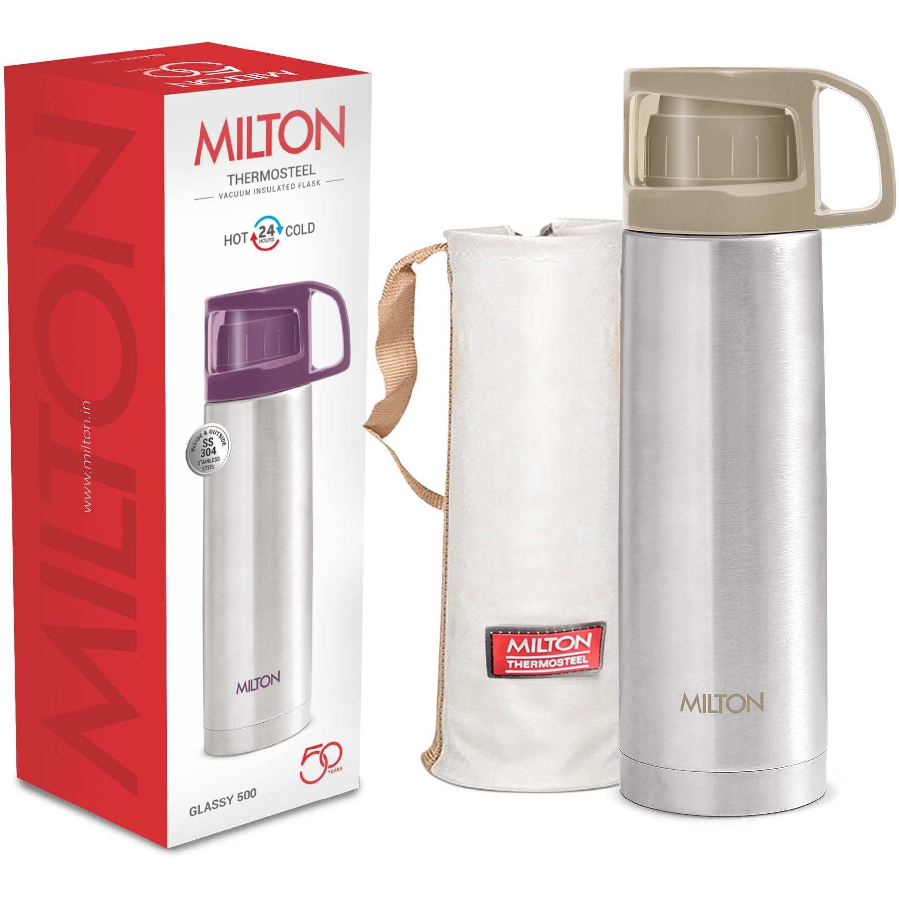 MILTON Glassy Flask 500ml Vaccum Flasks - Beige