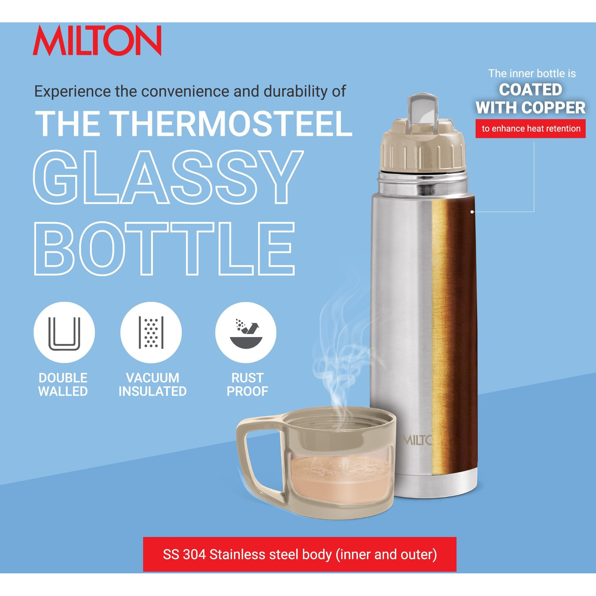 MILTON Glassy Flask 500ml Vaccum Flasks - Beige