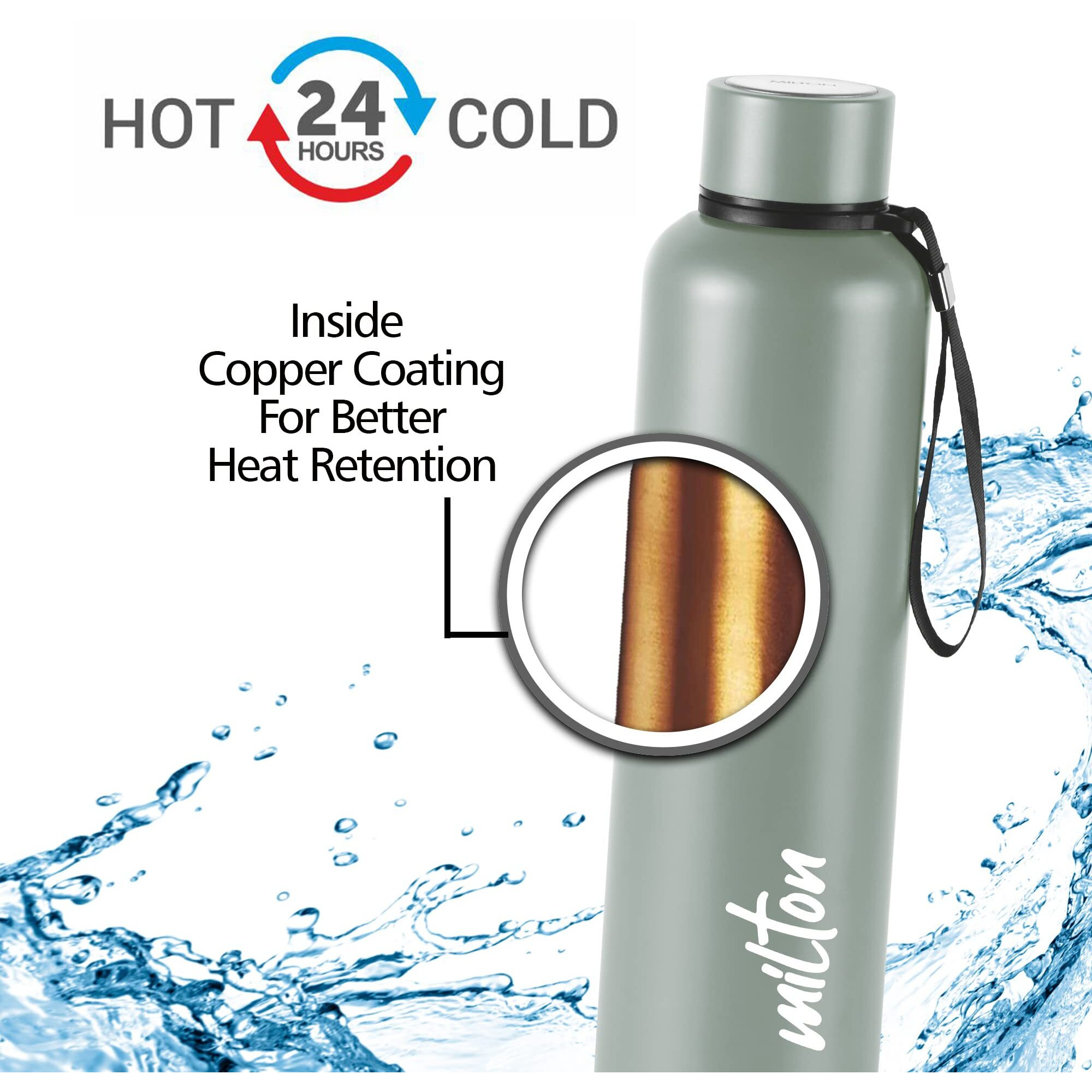 Milton Aura 1000 Thermosteel Bottle, 1.05 litre, Grey | 24 Hours Hot and Cold | Easy to Carry | Rust & Leak Proof | Tea | Coffee | Office| Gym | Home | Kitchen | Hiking | Trekking | Travel Bottle