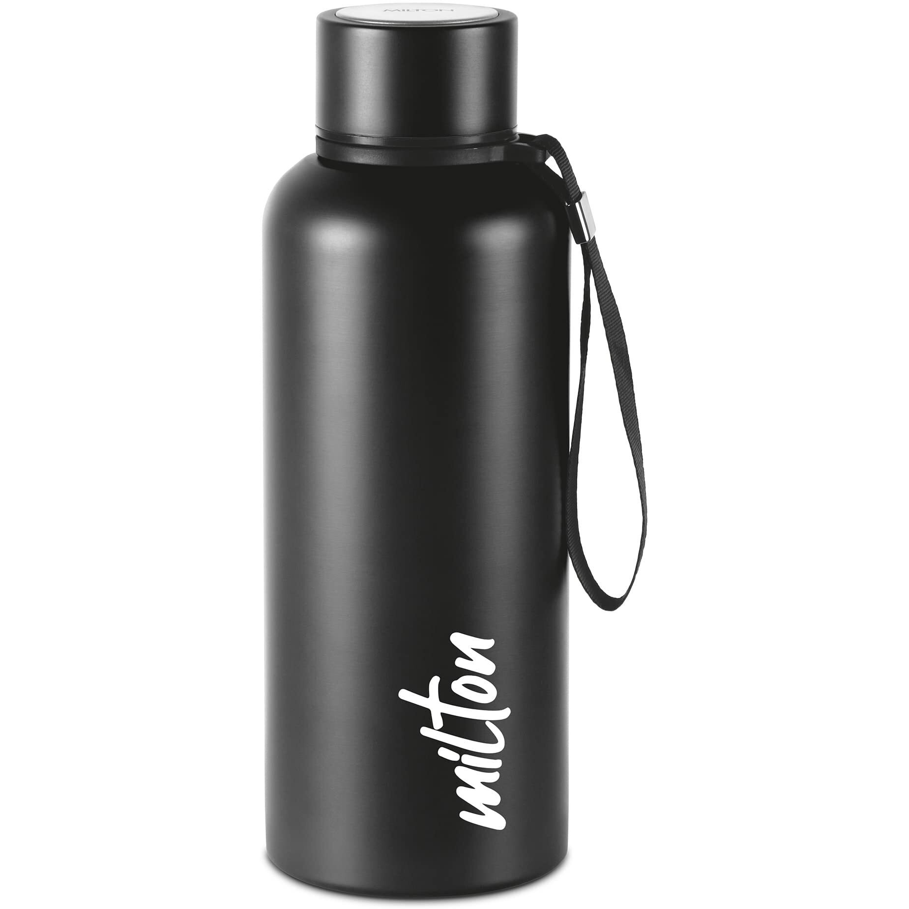 Milton Aura 750 Thermosteel Bottle, 750 ml, Black | 24 Hours Hot and Cold | Easy to Carry | Rust Proof | Leak Proof | Tea | Coffee | Office| Gym | Home | Kitchen | Hiking | Trekking | Travel Bottle