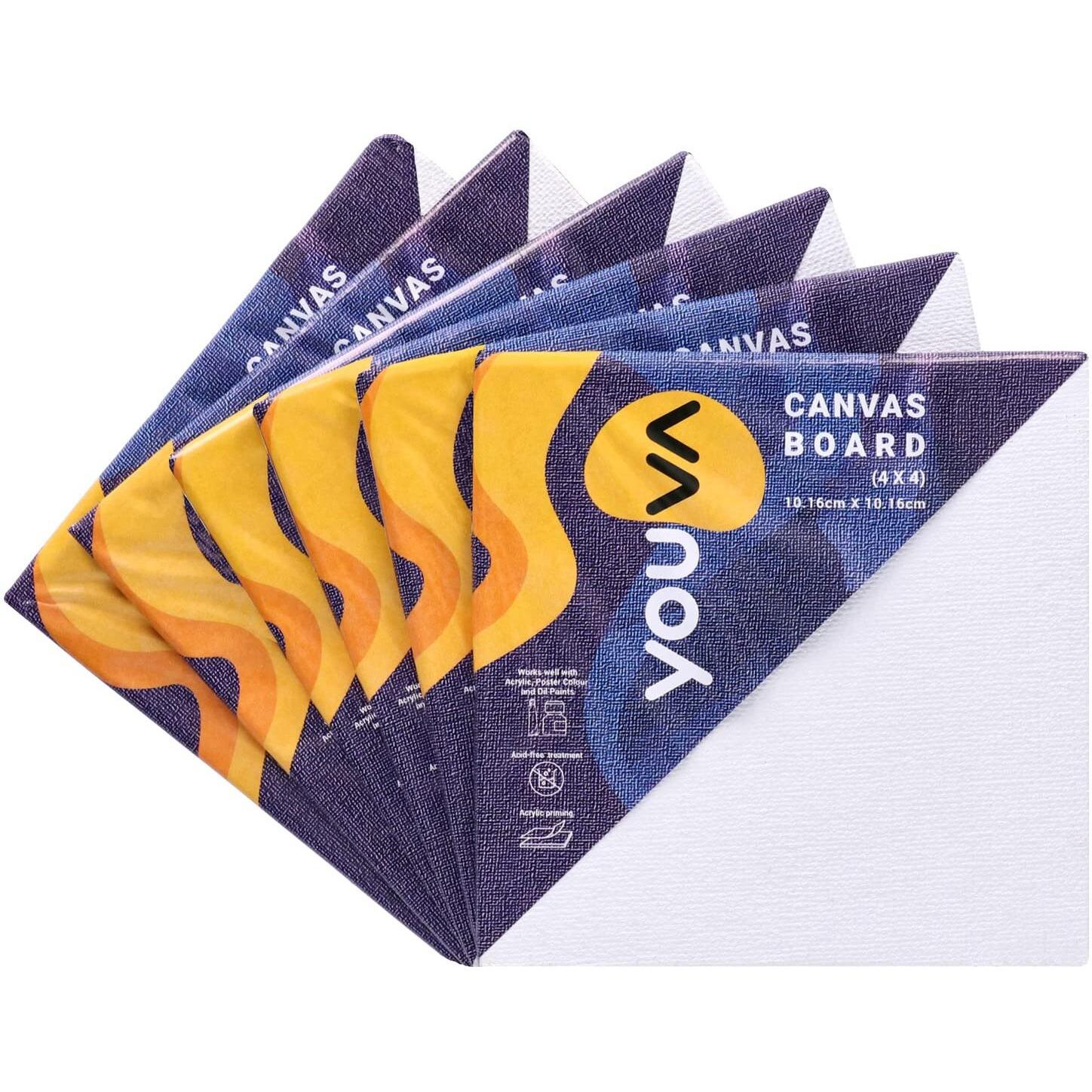 Navneet Youva |Cotton White Blank Canvas Boards for Painting, Acrylic Paint, Oil Paint Dry & Wet Art Media |4 x 4 |Pack of 6 (23882)