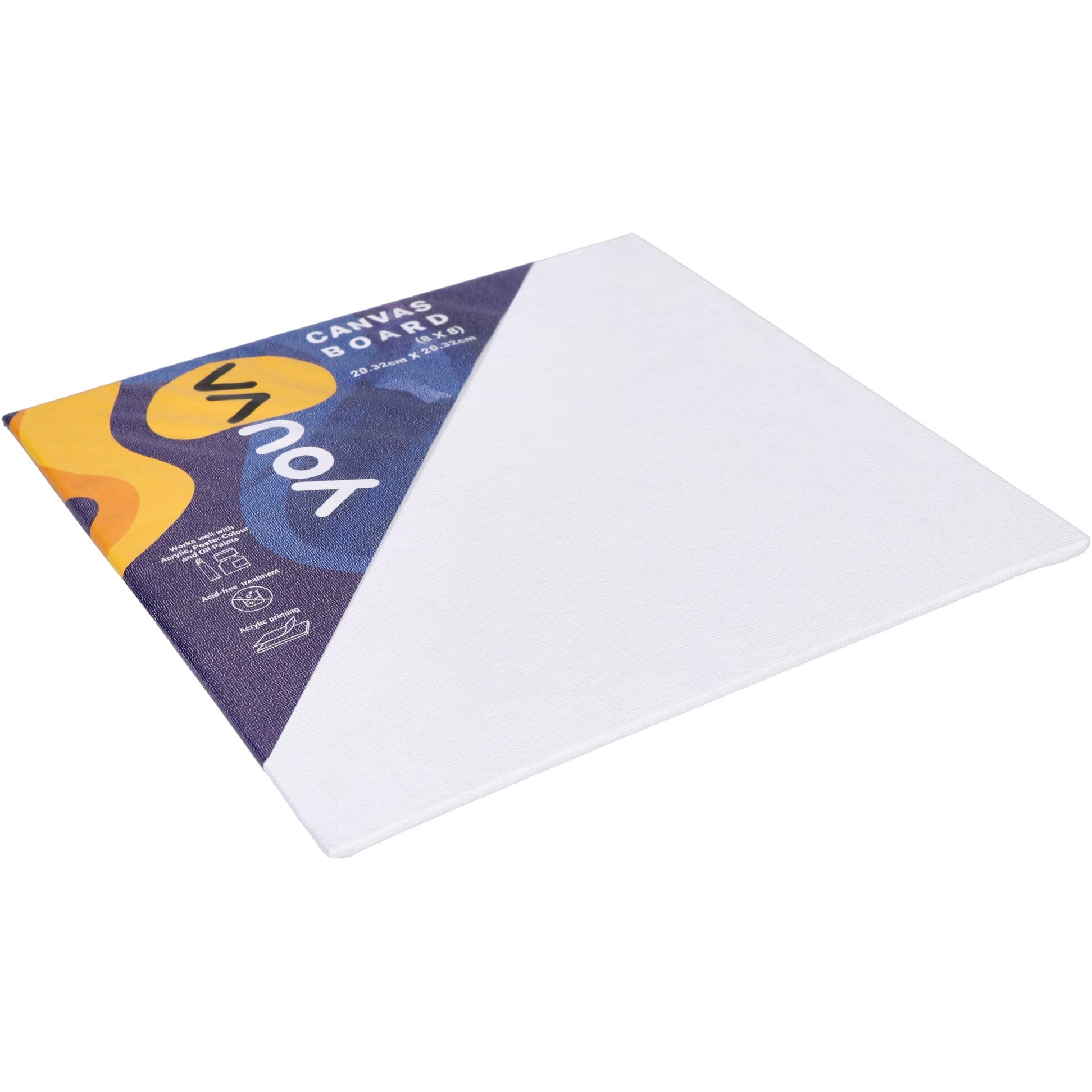 Navneet Youva | Cotton White Blank Canvas Boards for Painting, Acrylic Paint, Oil Paint Dry & Wet Art Media | 8 x 8 | Pack of 3