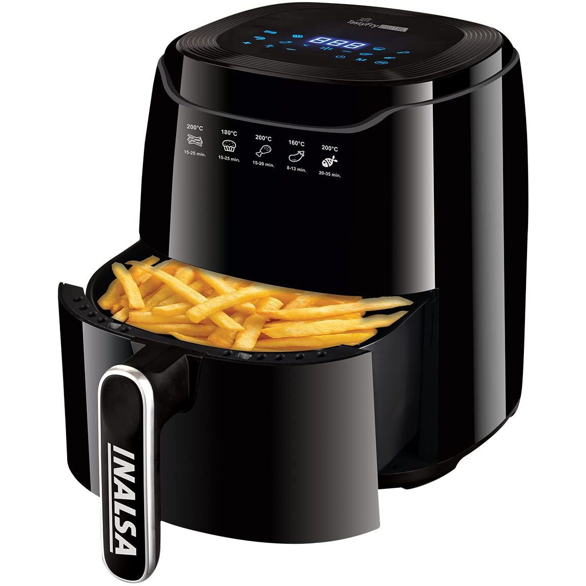 INALSA Air Fryer Digital Tasty Fry-1400W 4.2L,Smart Aircrisp Technology| 8-Preset, Touch Control & Digital Display| Variable Temp& Timer Control,(Black), 4.2 Liter