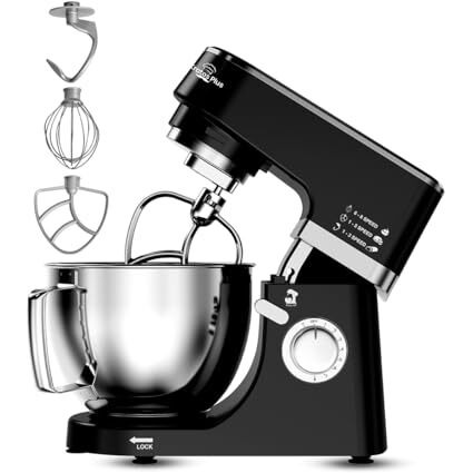 INALSA Stand Mixer 1200W|Pure Copper Motor|5.3L SS Bowl With Splash Guard|Metal Gears for Extra Durability|Accessories Included|Dishwasher Safe|Baking,Cake Mixer,Kneading-Kratos Plus