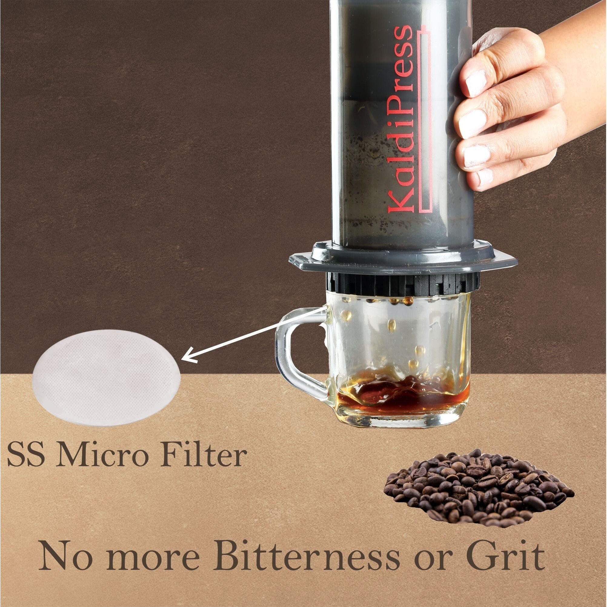 KaldiPress Coffee Press Percolator with Metal and 500 Paper Filters (Black)