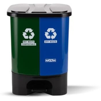 Nayasa 2 In 1 Dustbin Small | 19 Liter | Dustbin with Lid | Garbage Waste Bin with Handle | Dustbin for Kitchen-Bathroom | Wet & Dry Waste Bin | Green & Blue