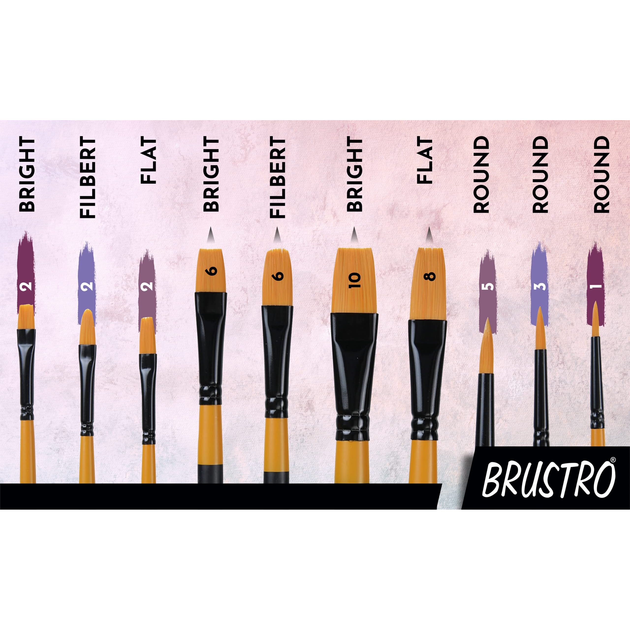 Brustro Artists Gold Taklon Set of 10 Brushes for Acrylics, Oil and Watercolour.