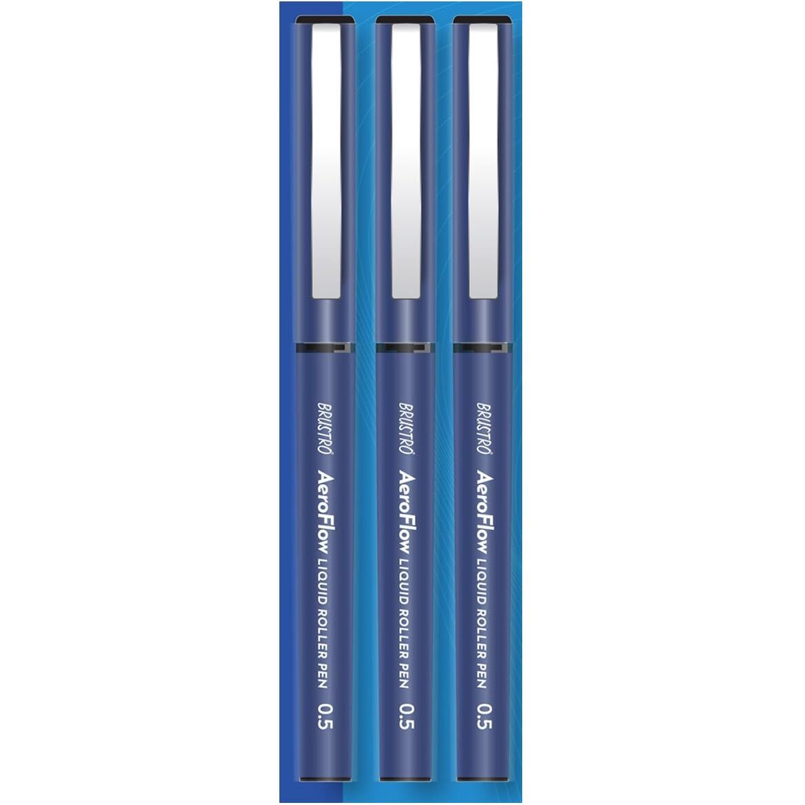 BRUSTRO AeroFlow Liquid Ink Rollerball Pens 0.5 Micro Tip Pack of 3 (Blue ink)