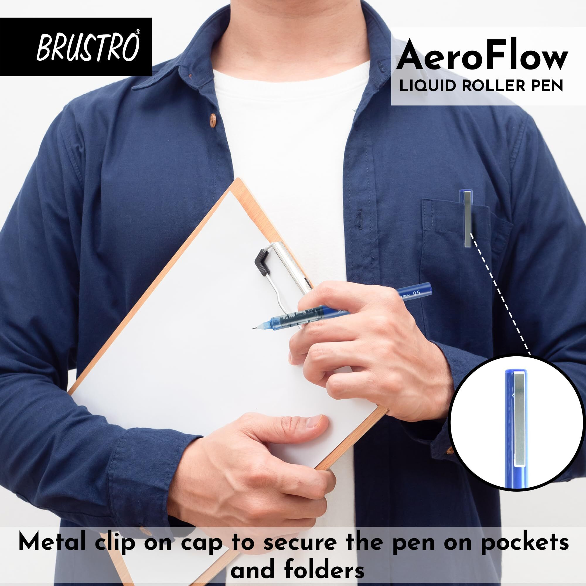 BRUSTRO AeroFlow Liquid Ink Rollerball Pens 0.5 Micro Tip Pack of 12 (Vibrant Blue ink)