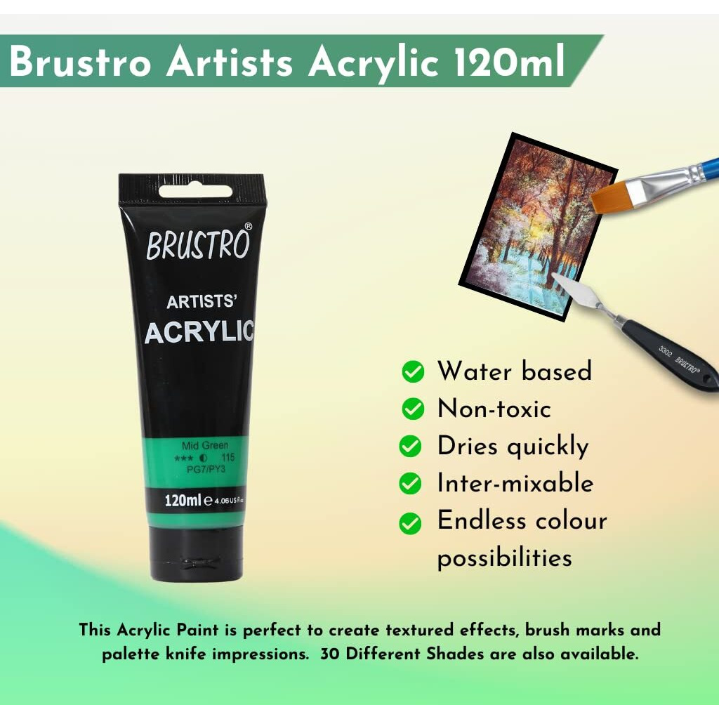 BRUSTRO Artists Acrylic Paint 120ml Mid Green