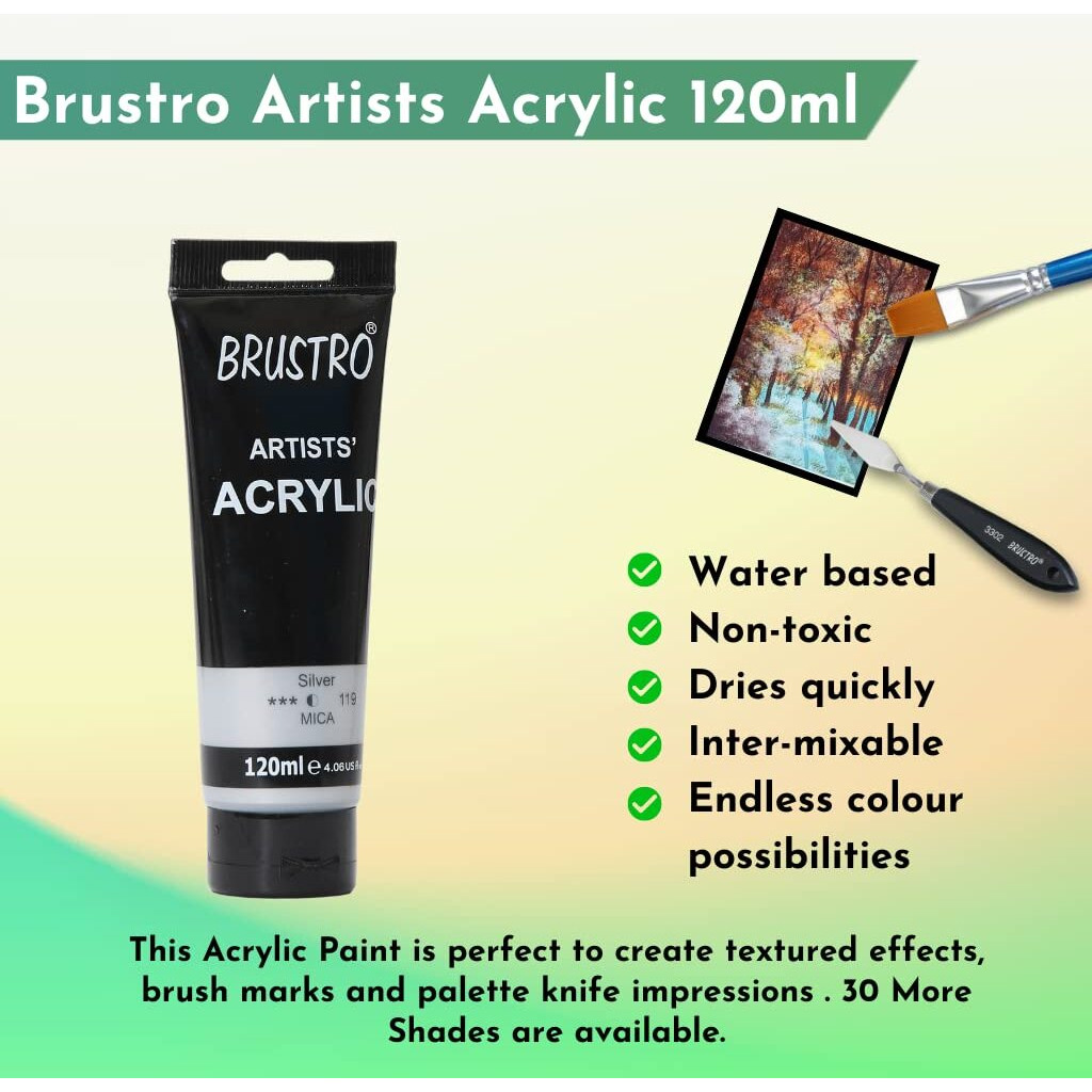 BRUSTRO Artists Acrylic Paint 120ml Silver