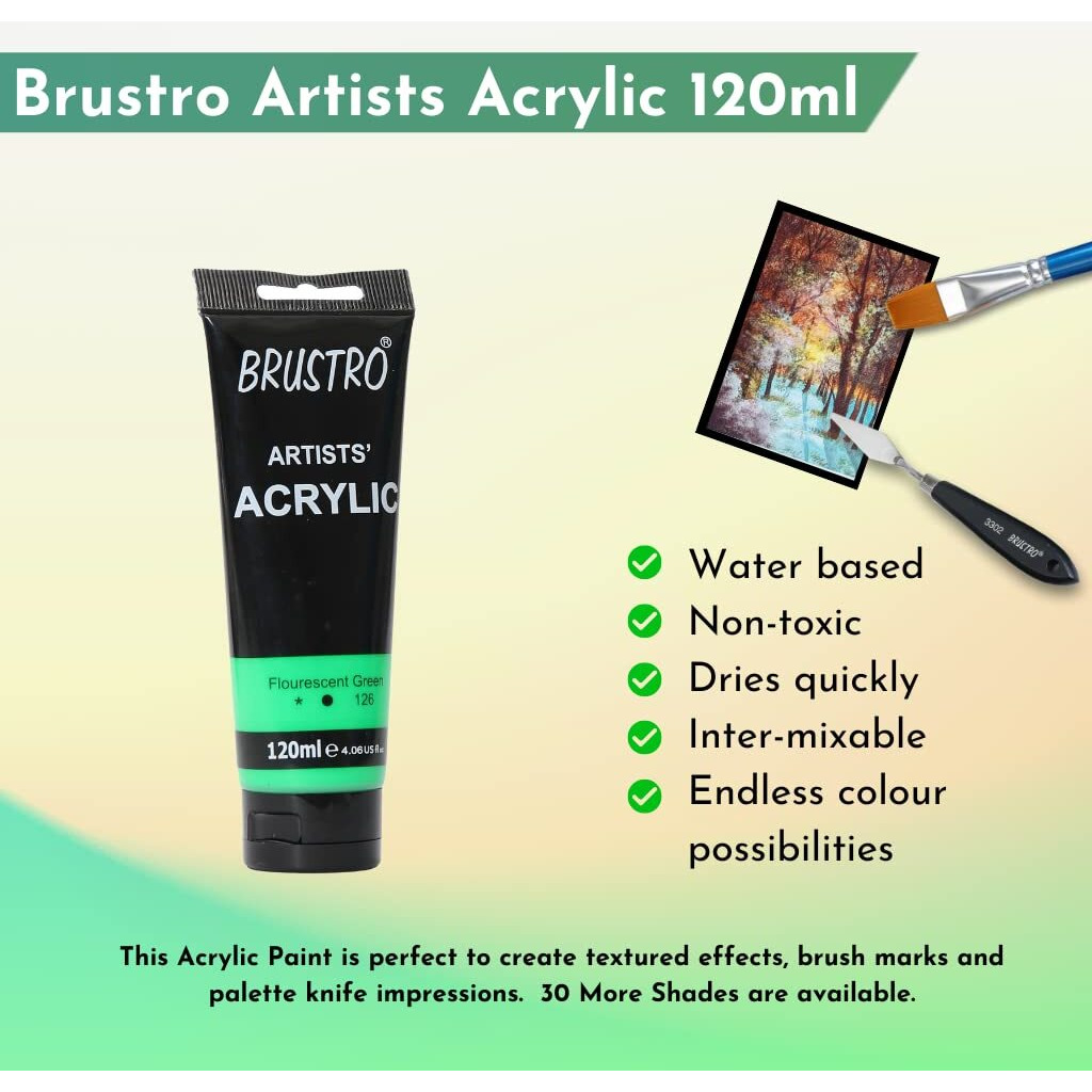 BRUSTRO Artists Acrylic Paint 120ml Fluorescent Green