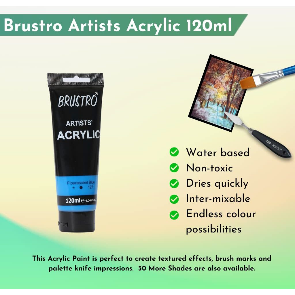 BRUSTRO Artists Acrylic Paint 120ml Fluorescent Blue