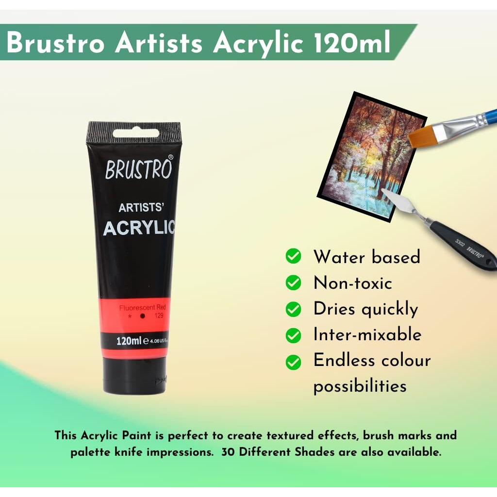 BRUSTRO Artists Acrylic Paint 120ml Fluorescent Red