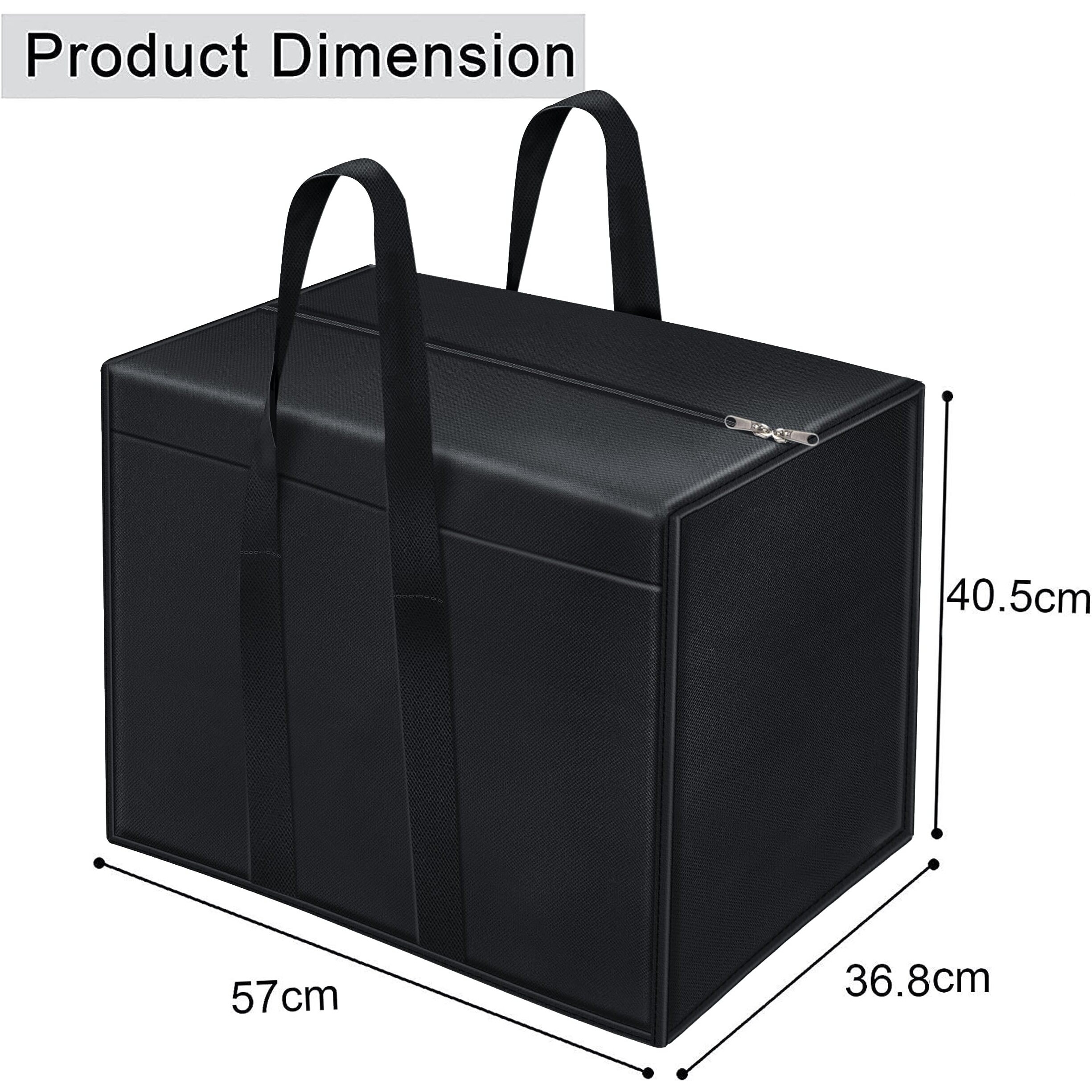 Storite 3 Pack Nylon 85 L Moisture Proof Multi-Purpose Storage Bag/Clothing Storage Organiser/Toy Storage/Stationery Paper Storage Bag with Zipper Closure and Strong Handle (Black,57x36.8 x40.5 cm)