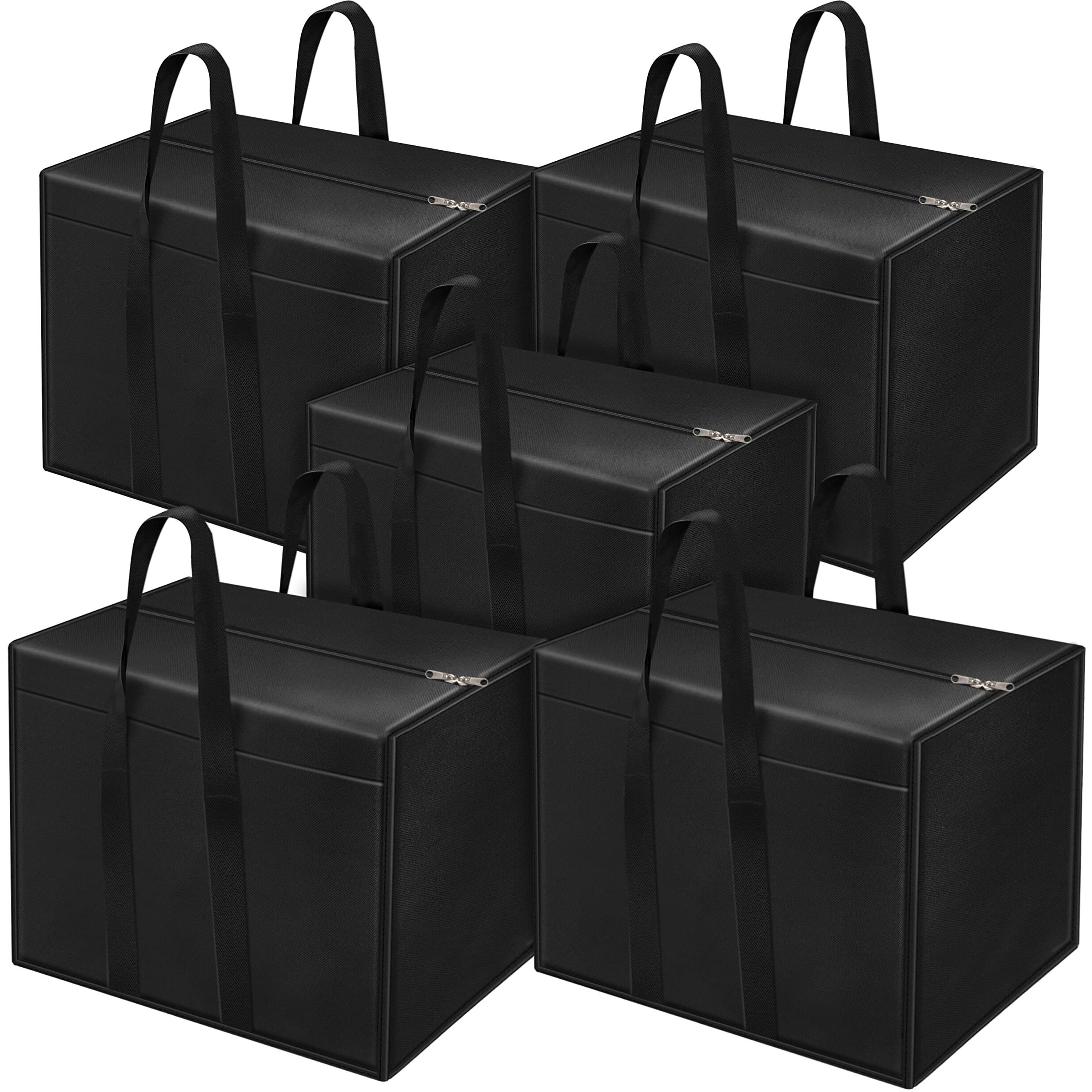 Storite 5 Pack Nylon 85 L Moisture Proof Multi-Purpose Underbed Storage Bag/Clothing Storage Organiser/Toy Storage/Stationery Paper Storage Bag with Zipper and Strong Handle (Black,57x36.8 x40.5 cm)