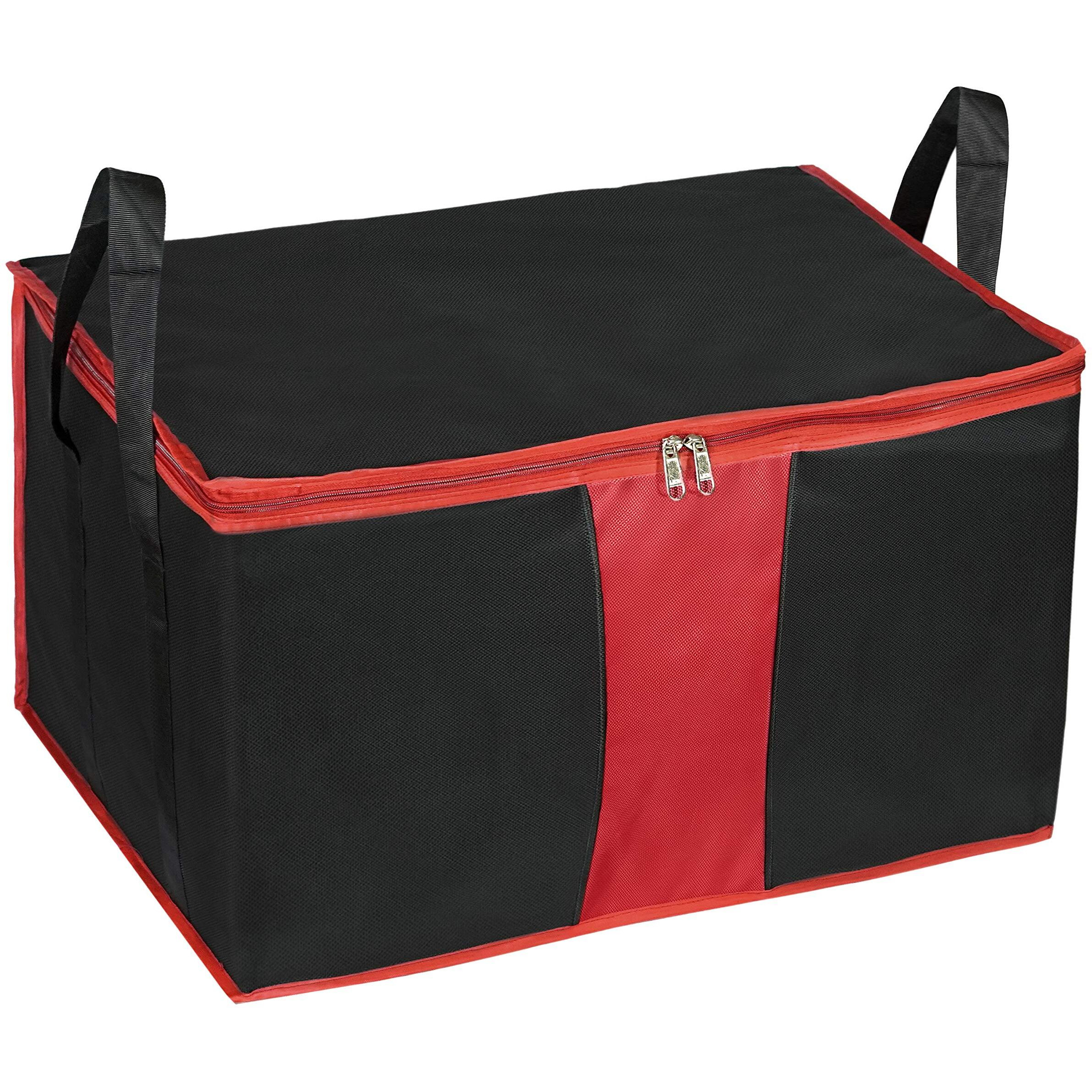 Storite Multi-Purpose Moisture Proof Heavy Duty 1680 Denier Nylon 110 L Super-Size Large Toys/Stationery Paper/Blankets/Clothes Storage Bag -Black/Red (63.5 x 45.7 x 38 cm, Rectangular)