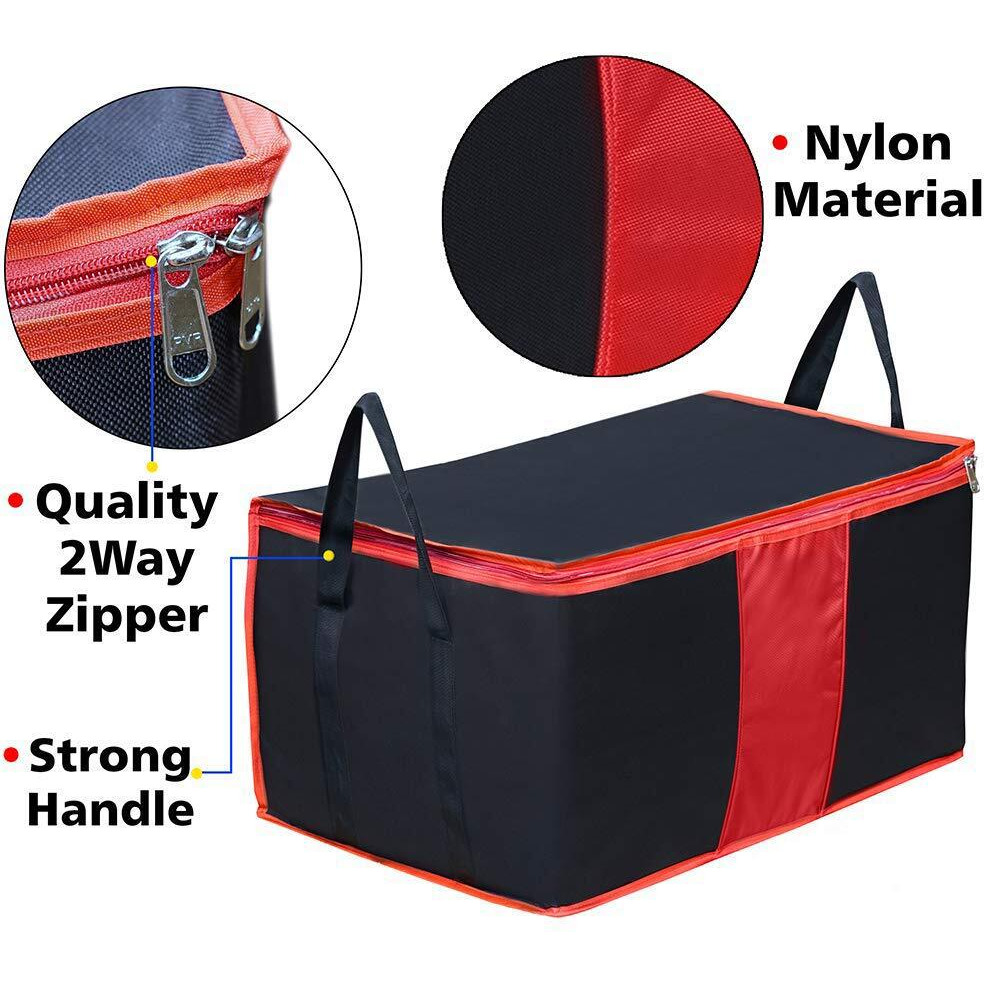 Storite Multi-Purpose Moisture Proof Heavy Duty 1680 Denier Nylon 110 L Super-Size Large Toys/Stationery Paper/Blankets/Clothes Storage Bag -Black/Red (63.5 x 45.7 x 38 cm, Rectangular)