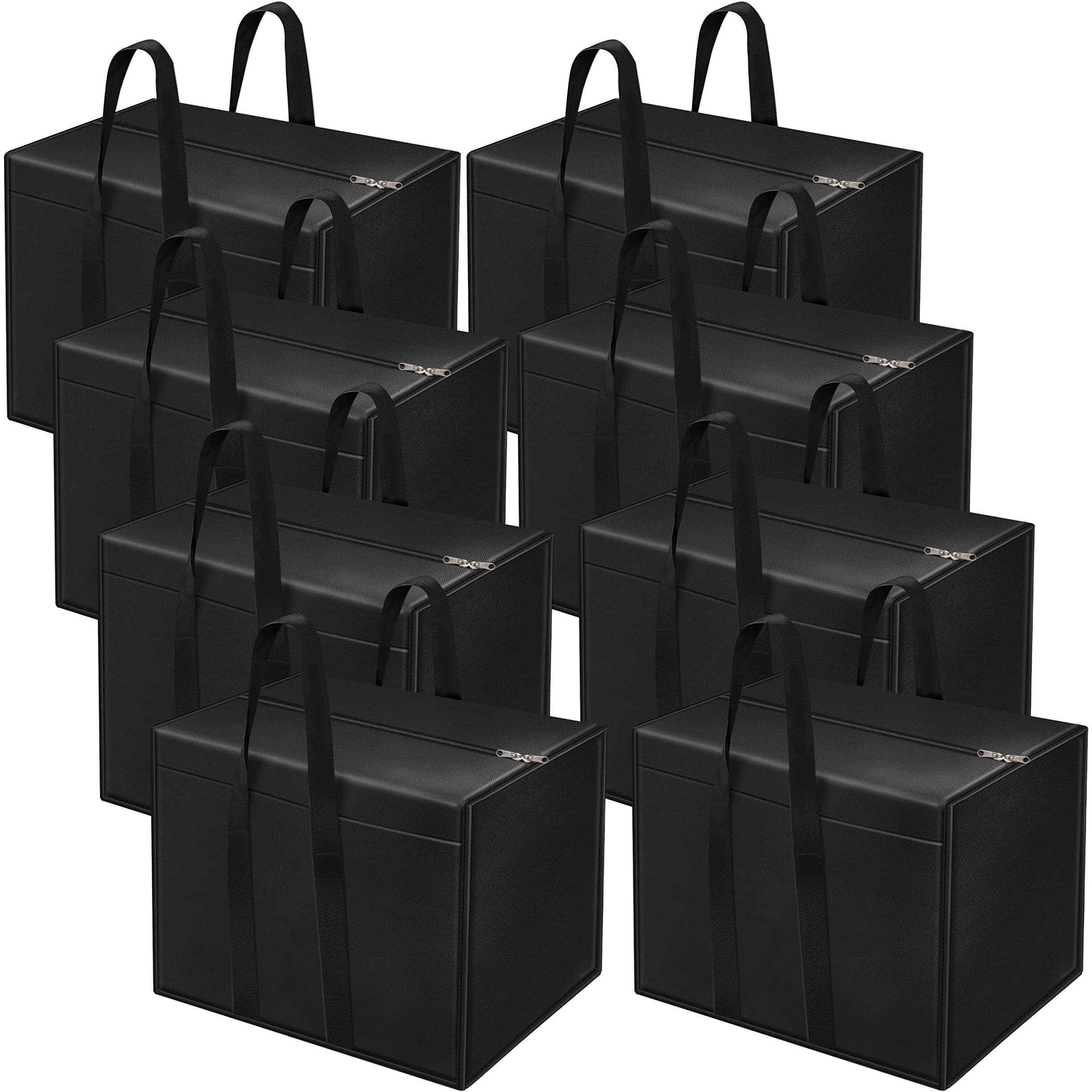 Storite 8 Pack Nylon 85 L Moisture Proof Multi-Purpose Storage Bag/Clothing Storage Organizer/Toy Storage/Stationery Paper Storage Bag with Zipper Closure and Strong Handle (Black,57x36.8 x40.5 cm)