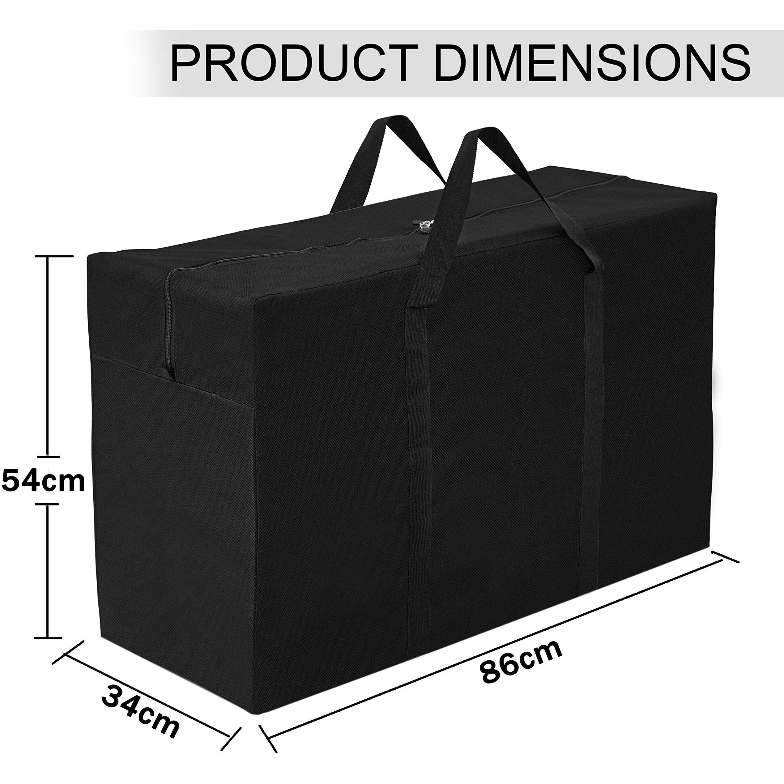 Storite 2 Pack Heavy Duty 1680 Denier Nylon 158 L Multi-Purpose Moisture Proof Extra Large Clothes Storage Bag/Blankets/Toys Storage Organizer with Zipper and Handle (Black, 86x34x54 cm) Rectangular