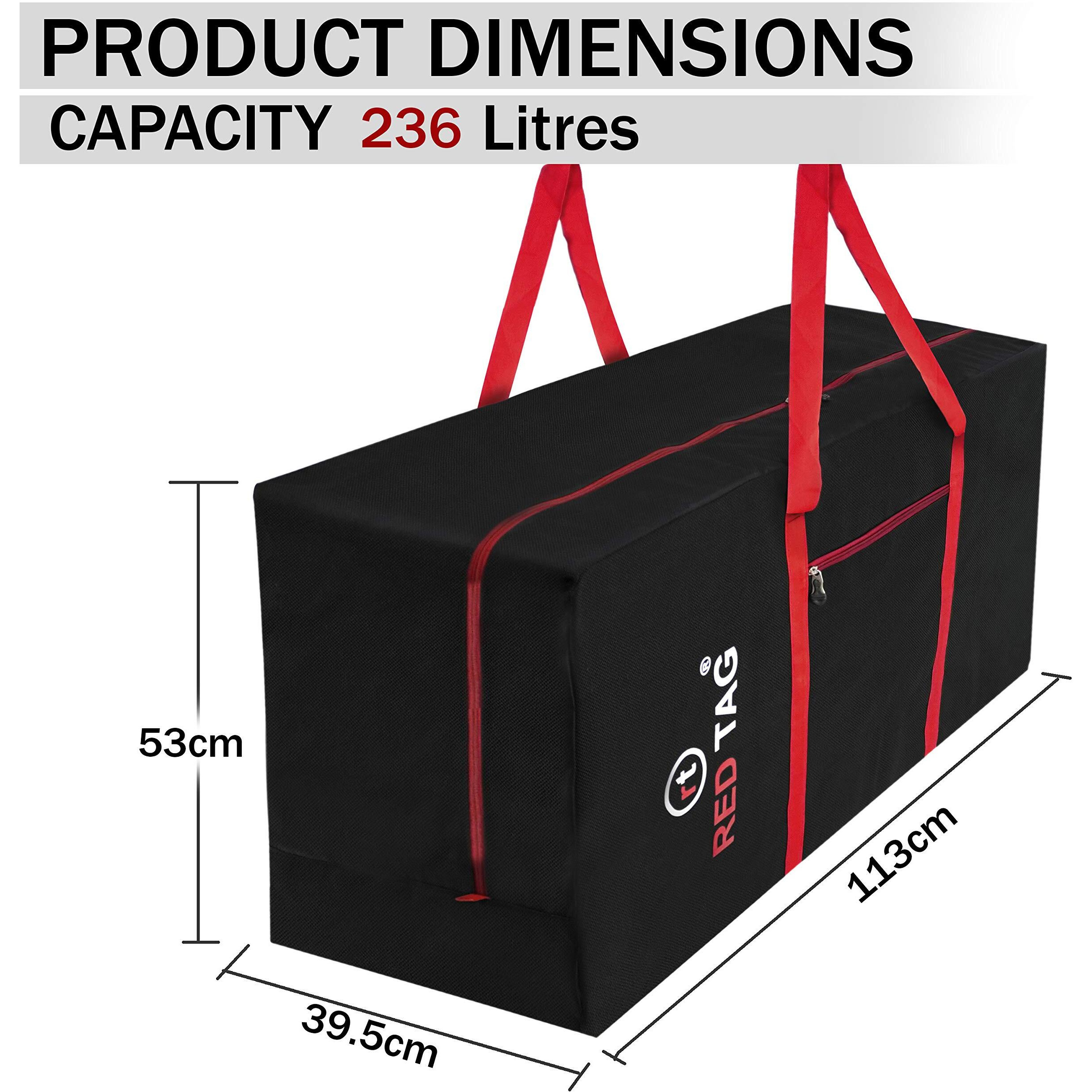 Storite Moisture Proof 236 L Heavy Duty 1680 Denier Nylon Multi-Purpose Extra Large Toys Storage Bag/Stationery Paper/Blankets/Clothes Storage Bag (Red Black, 113x39.5x53 cm)