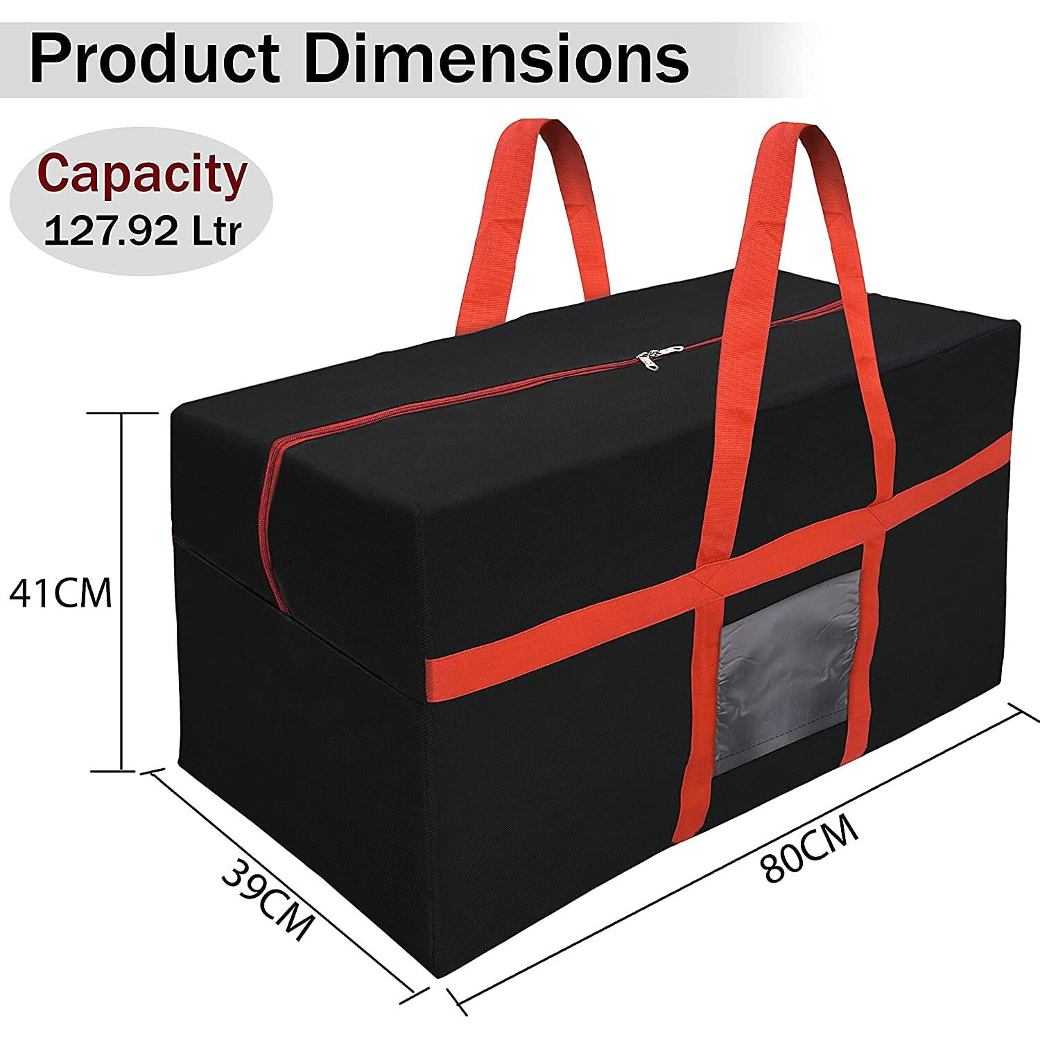 Storite Nylon Multi-Purpose Heavy Duty 128 litres Super-Size Large Clothing Storage Organiser/Toys Storage Bag/Stationery Paper Storage Bag for Travel (Red Black, 80x39x41 cm), Rectangular