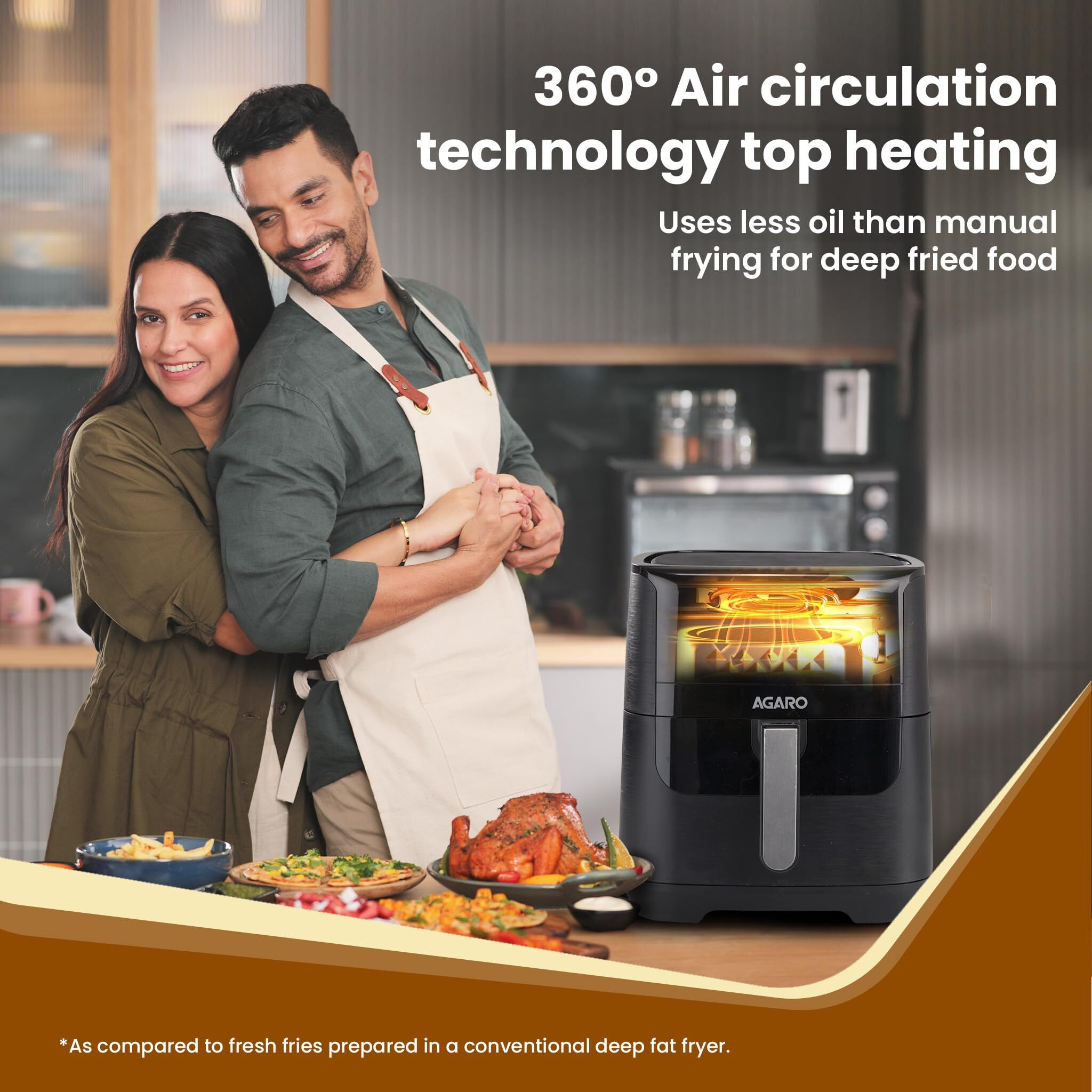 AGARO Elegant Air Fryer, 6.5L, 12 Preset Cooking Modes, 360 Degrees Air Circulation With Variable Temperature Settings, Frying, Grilling, Toasting, Roasting, 1800W, Black.