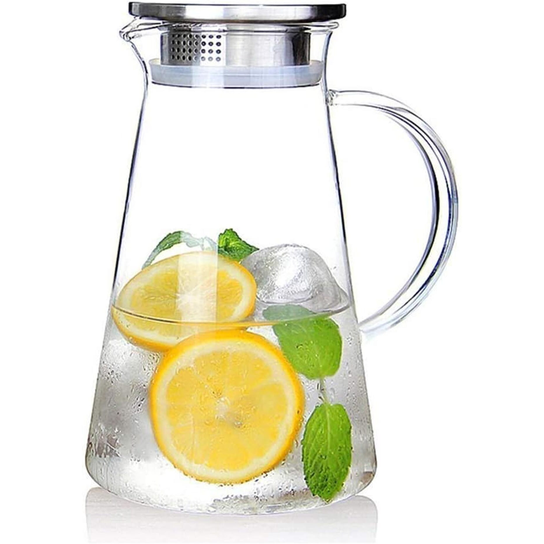 AGARO Elite Borosilicate Water Jug 1.8Ltr, Stainless Steel Air Tight lid,Iced Tea Pitcher, Water Jug, Hot Cold Water, Milk and Juice Beverage Carafes