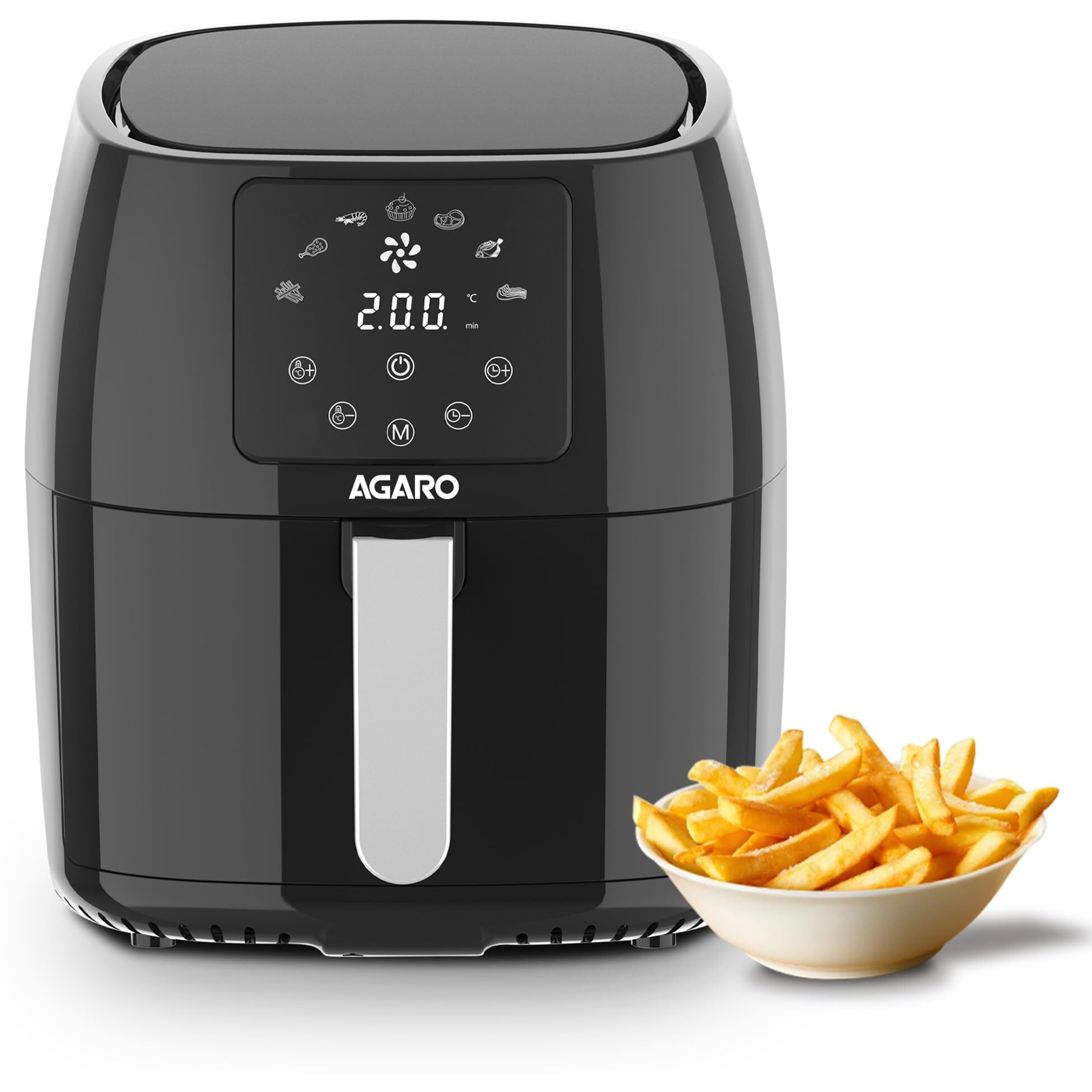 AGARO Sapphire Digital Air Fryer For Home, 4.5L, Electric Air Fryer Oven, 1400W, 7 Preset Programs, 360 Air Circulation, Convection Oven, Digital touch Display, Fry, Bake, Roast, Toast, Black.