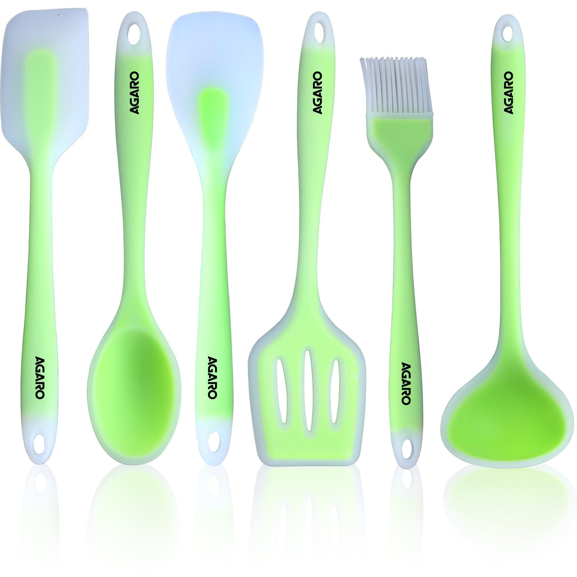 AGARO Deluxe Silicone Spatula Set of 6, Heat Resistant, Cooking, Baking and Mixing, Non-Stick Cookware, BPA Free, Seamless Design, Green.