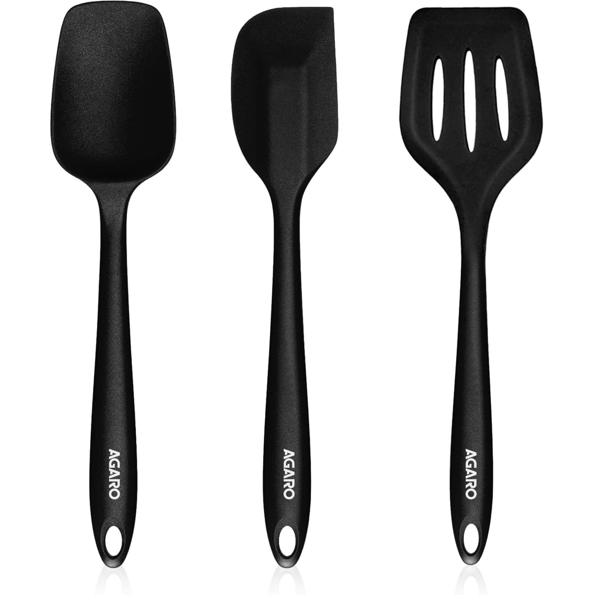 AGARO Deluxe Silicone Spatula Set of 3, Heat Resistant, Cooking, Baking and Mixing, Non-Stick Cookware, BPA Free, Seamless Design, Black.