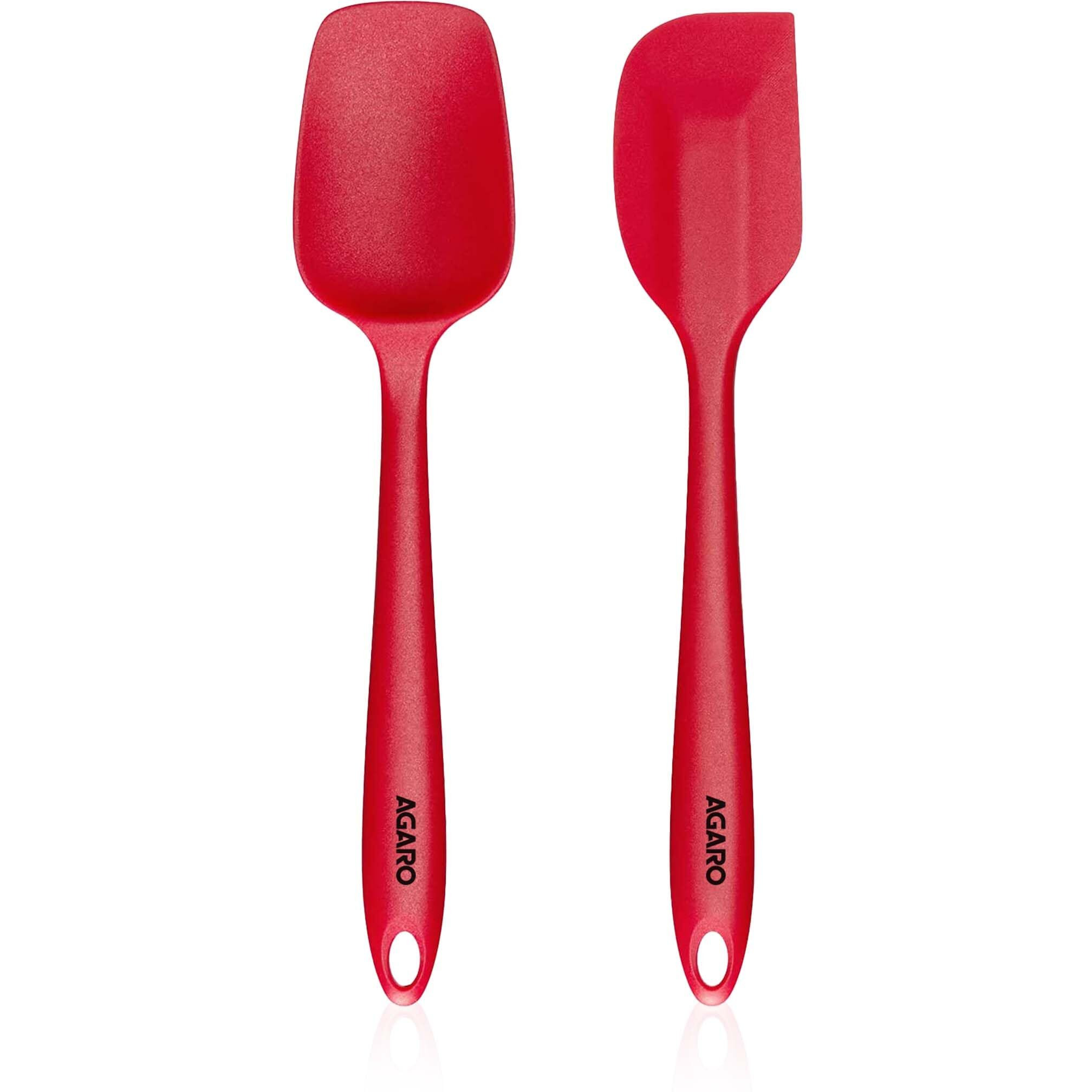 AGARO Deluxe Silicone Spatula Set of 2, Heat Resistant, Cooking, Baking and Mixing, for Non-Stick Cookware, BPA Free, Seamless Design, Red.