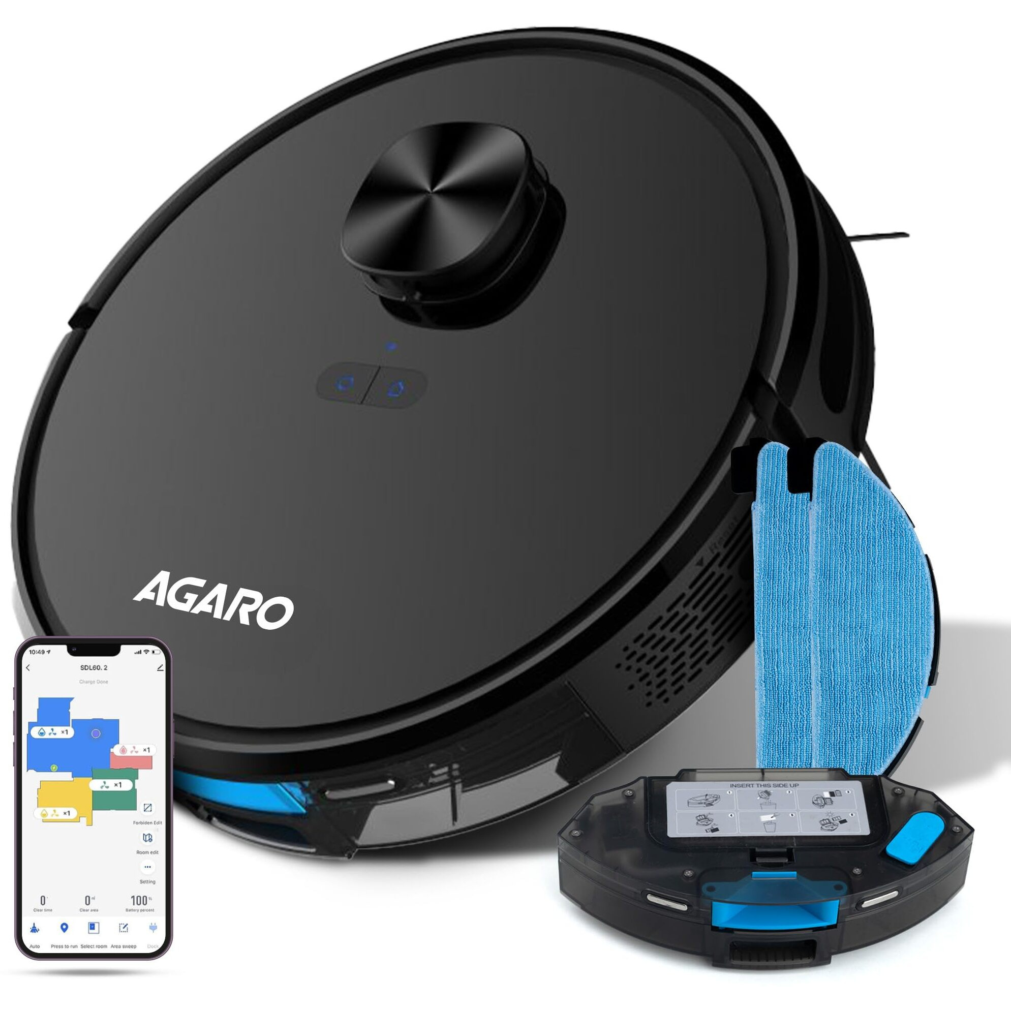 AGARO Alpha Robot Vacuum Cleaner, Brush, Dry Vacuum & Wet Mop, Automatic Cleaning, Upto 3200Pa Strong Suction, Rechargeable, App Control, Lidar Navigation, Editable Map to Clean, Hard Floor & Carpet